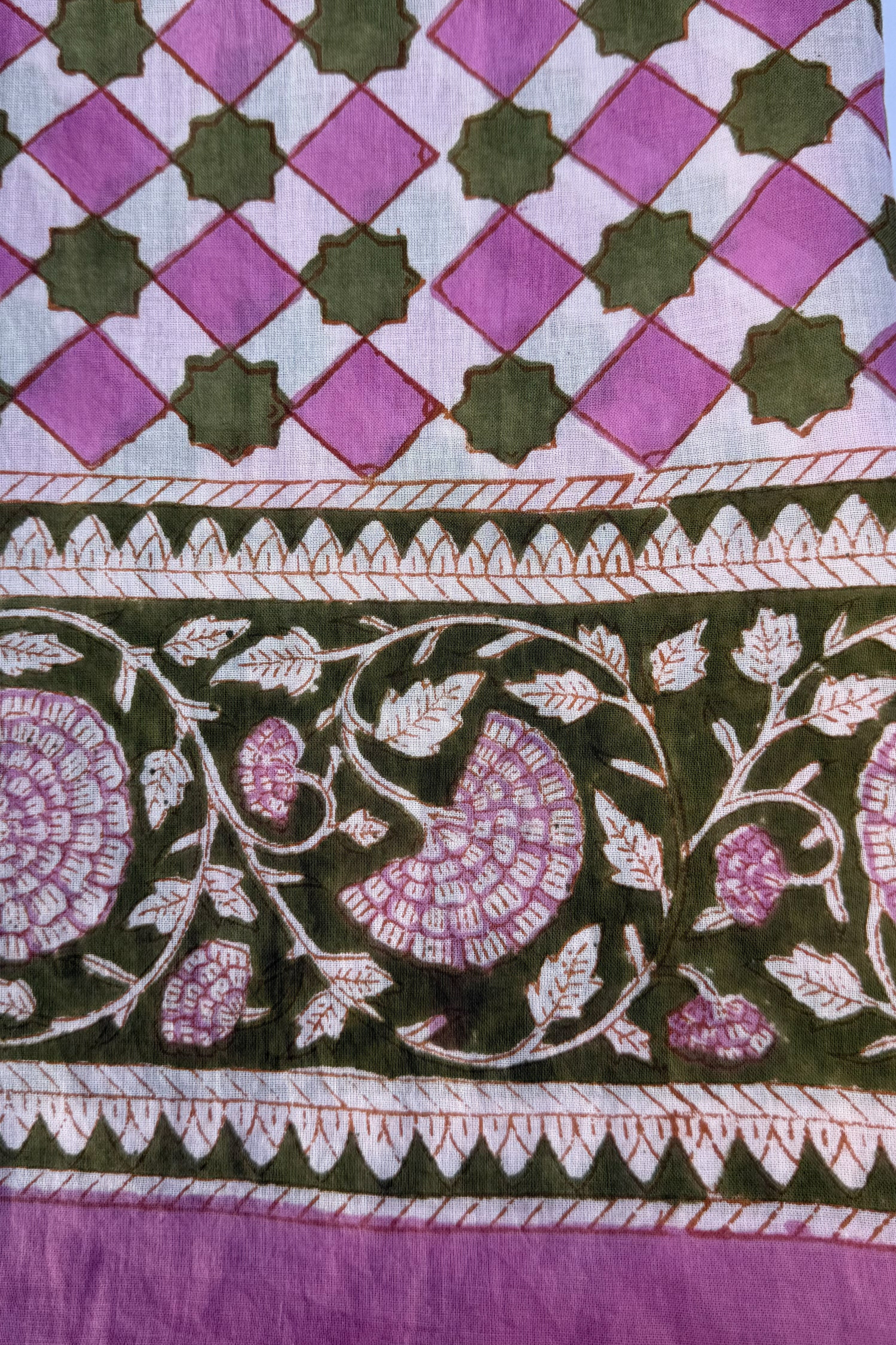 Cotton Dupatta In Lilac & Olive Geometric