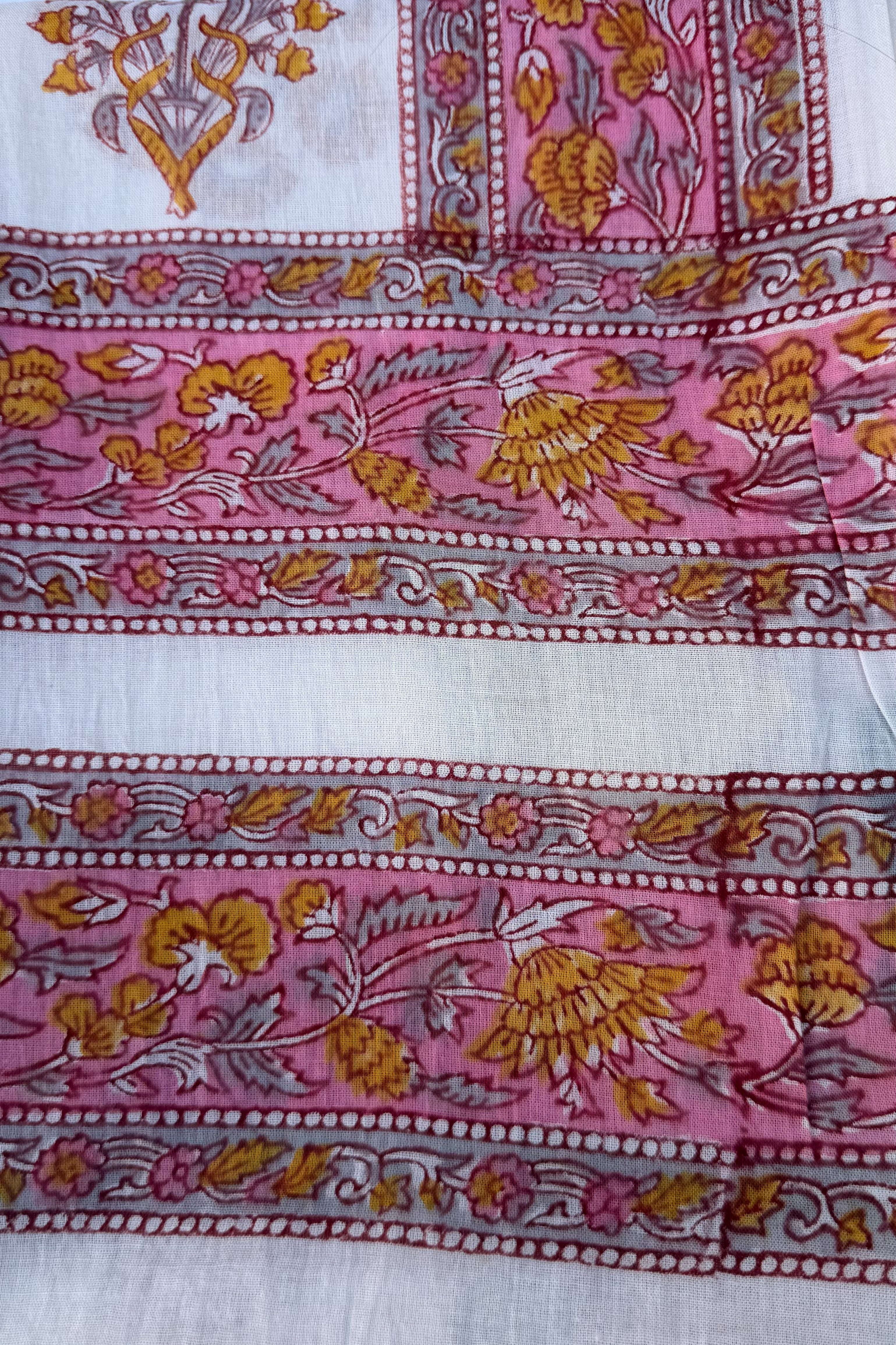 Cotton Dupatta In Pink & Gold Bouquet