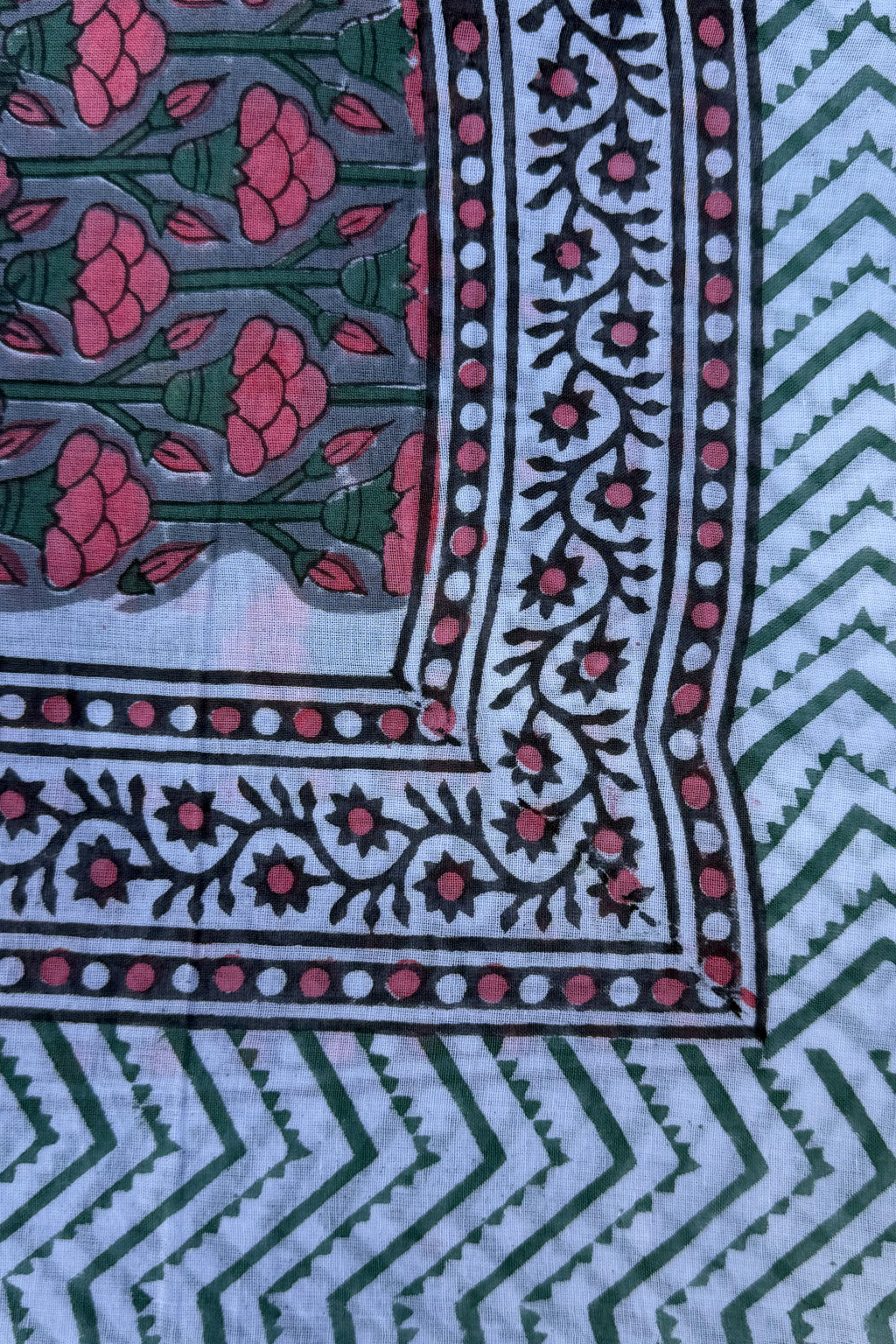 Cotton Scarf In Pink & Green Lotus