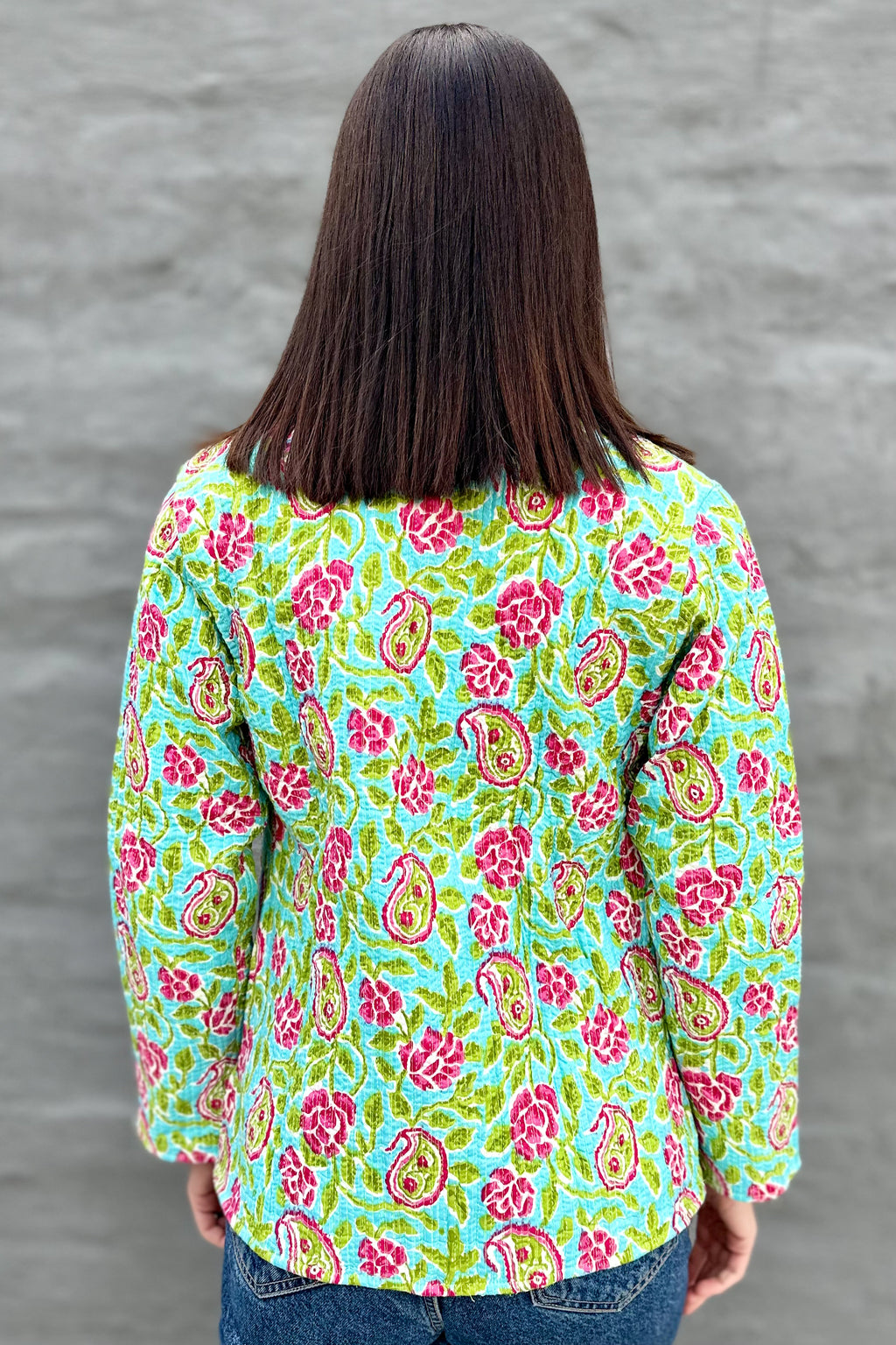 Quilted Cotton Jacket In Turquoise Watercolour