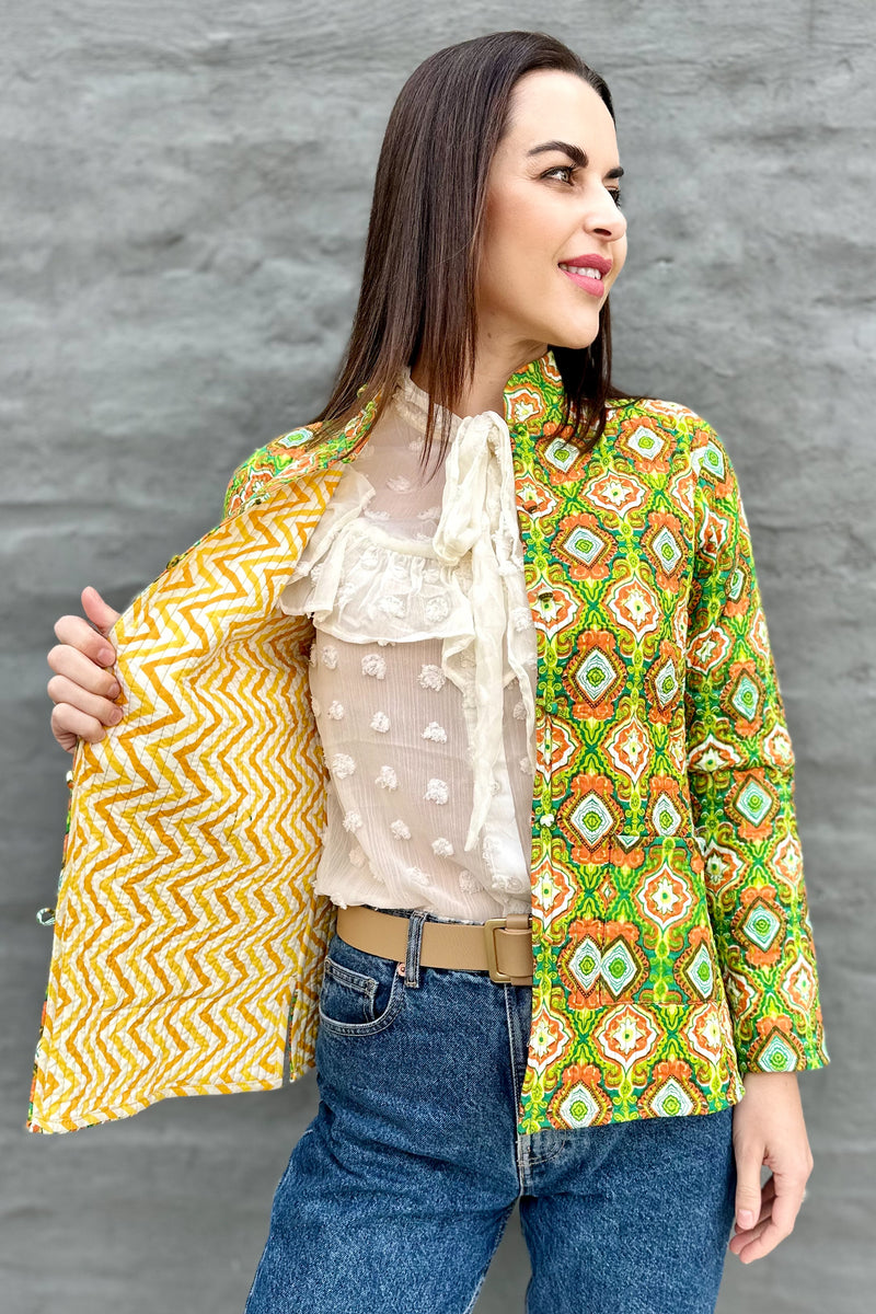 Quilted Cotton Jacket In Citrus Baroque