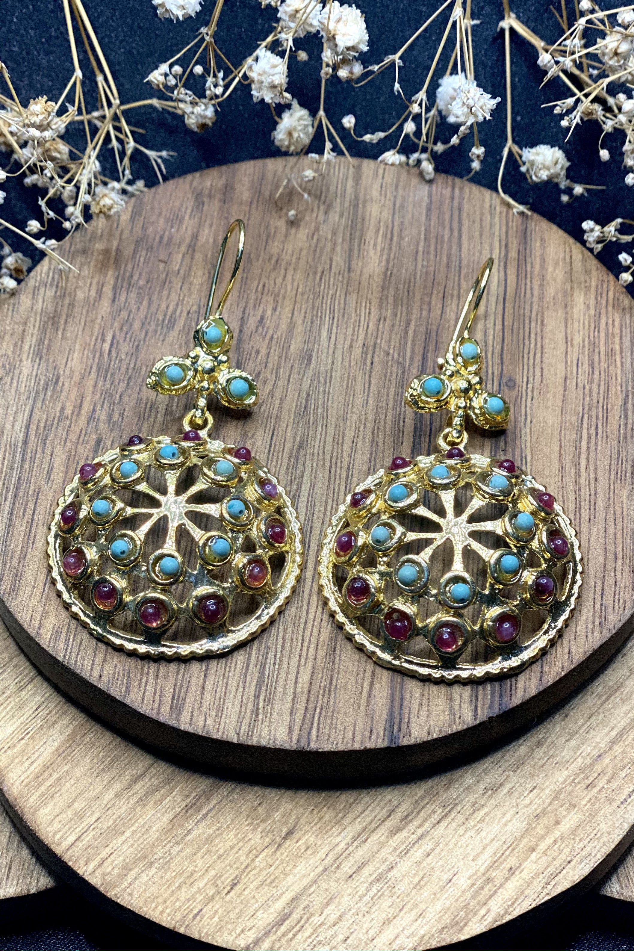 Vanita Earrings In Wine & Turquoise