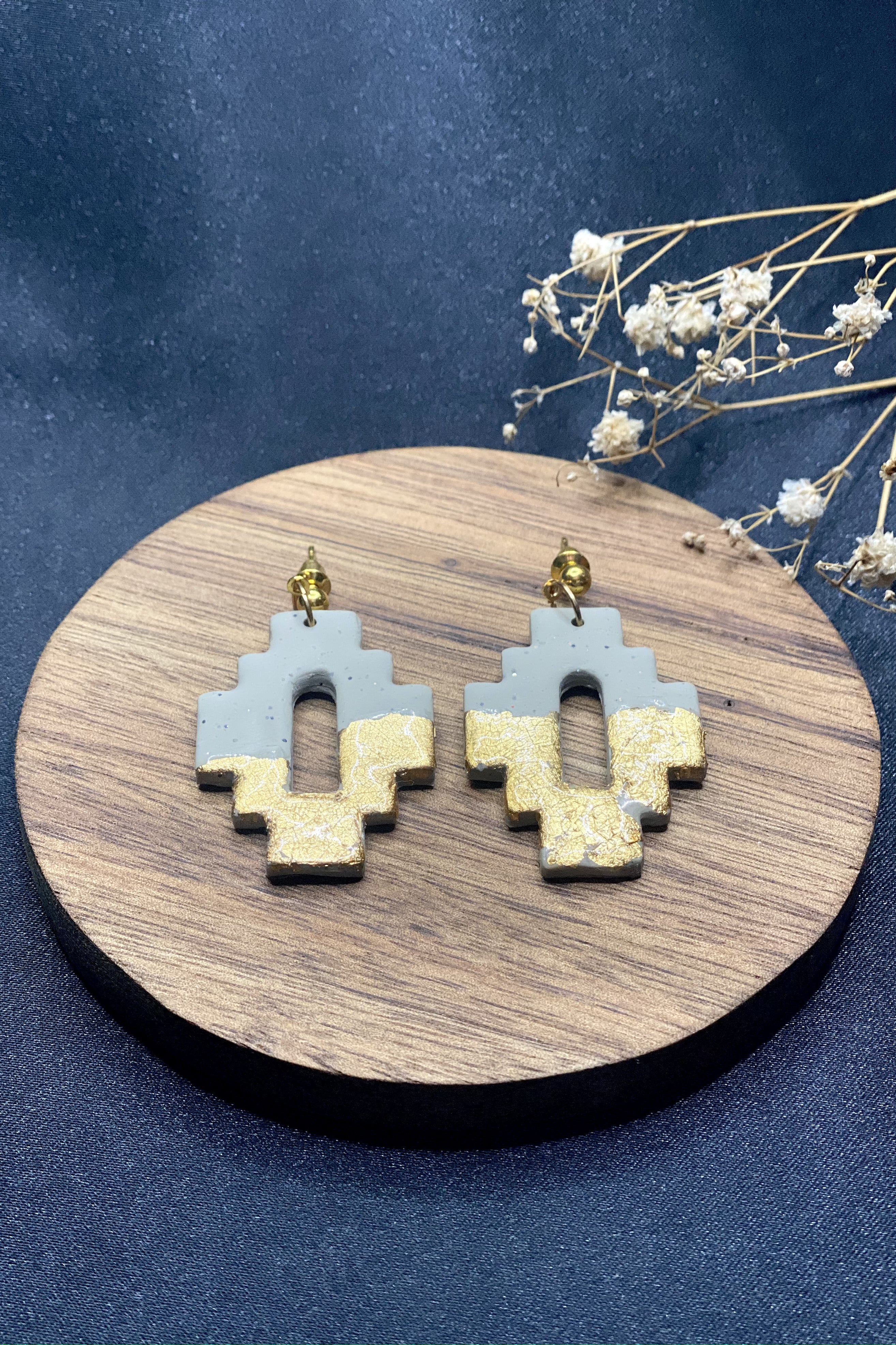 Clay & Brass Earrings In Golden Aztec