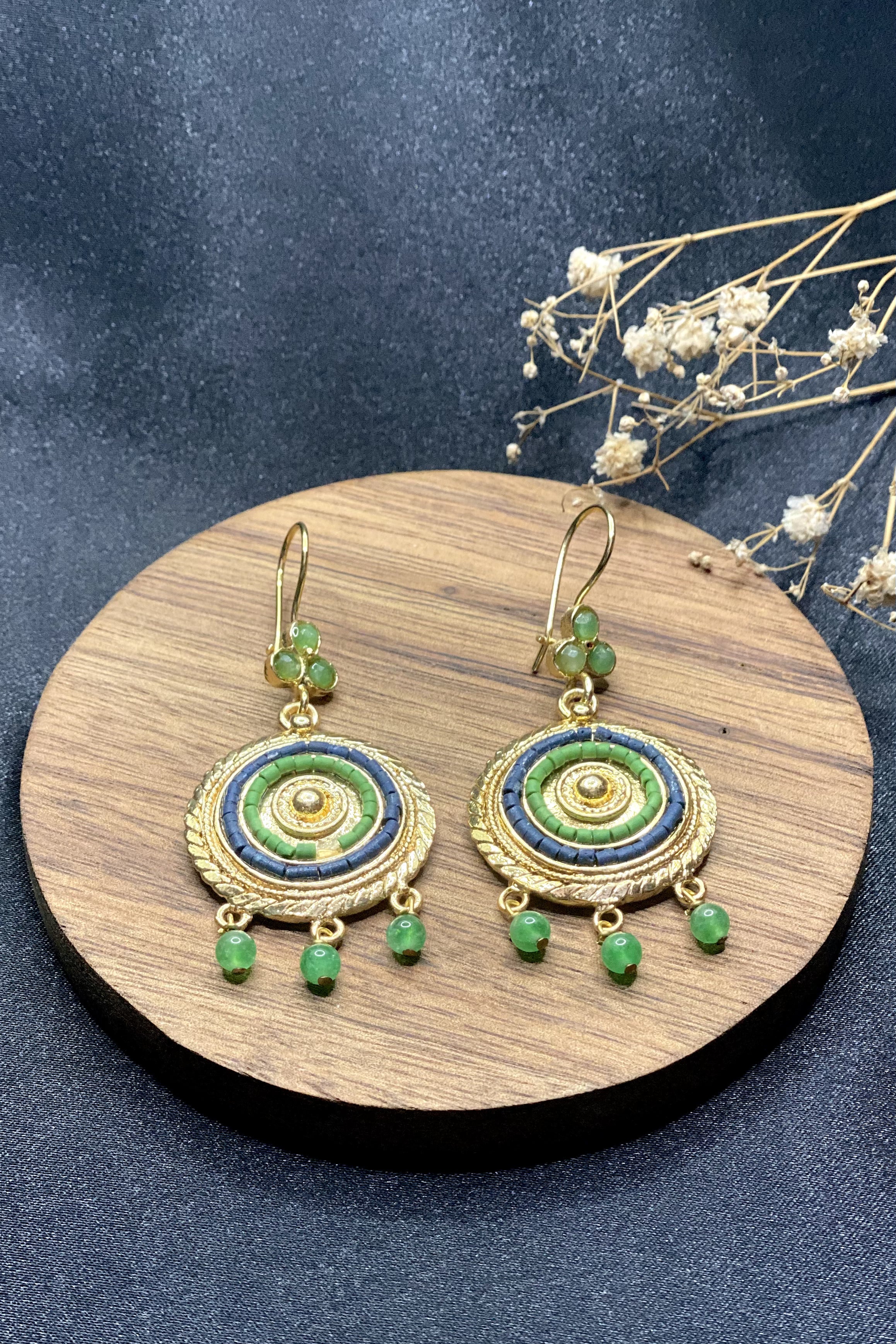 Chara Earrings In Navy & Green