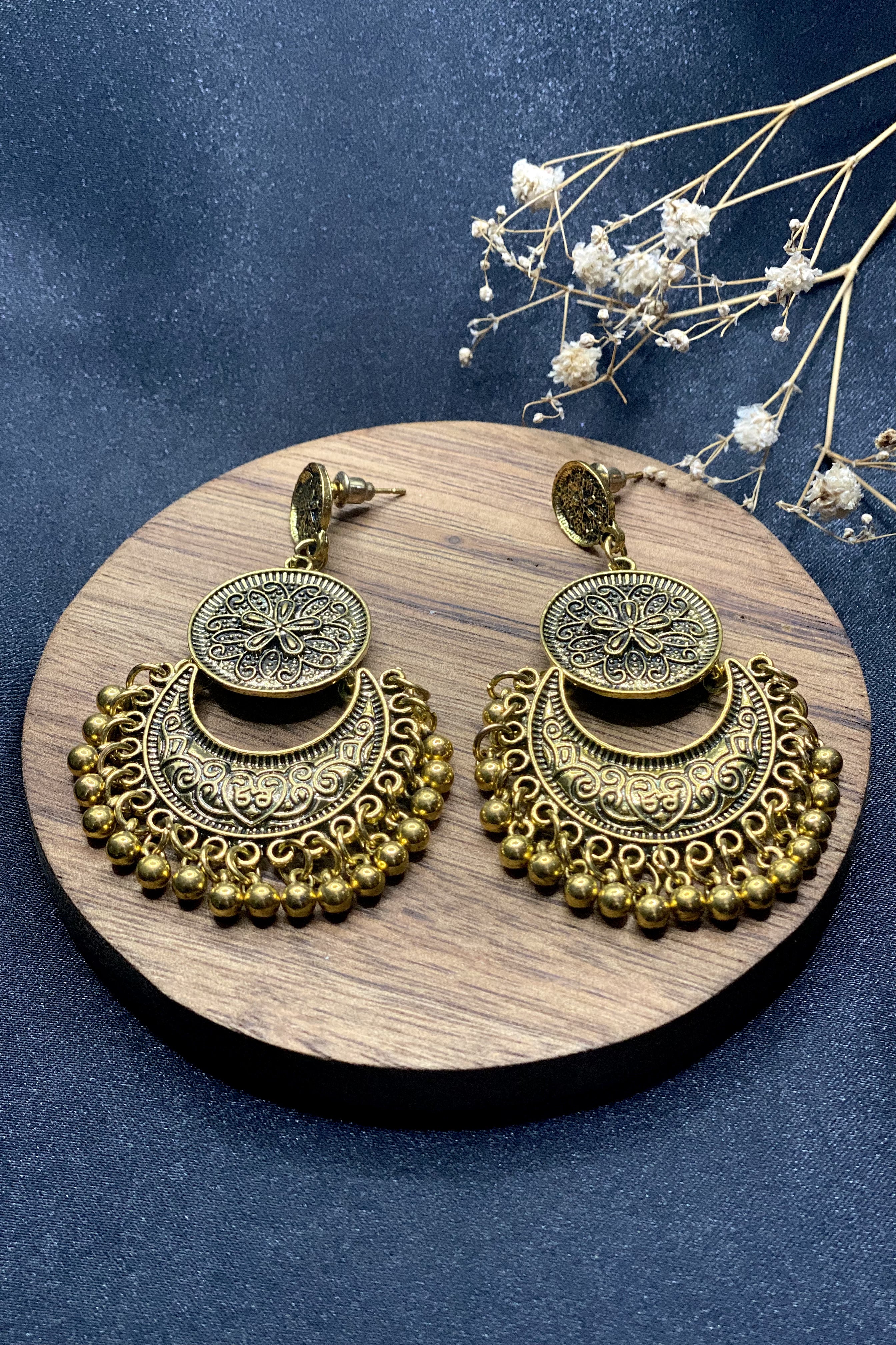 Golden Floral Dangler Earrings