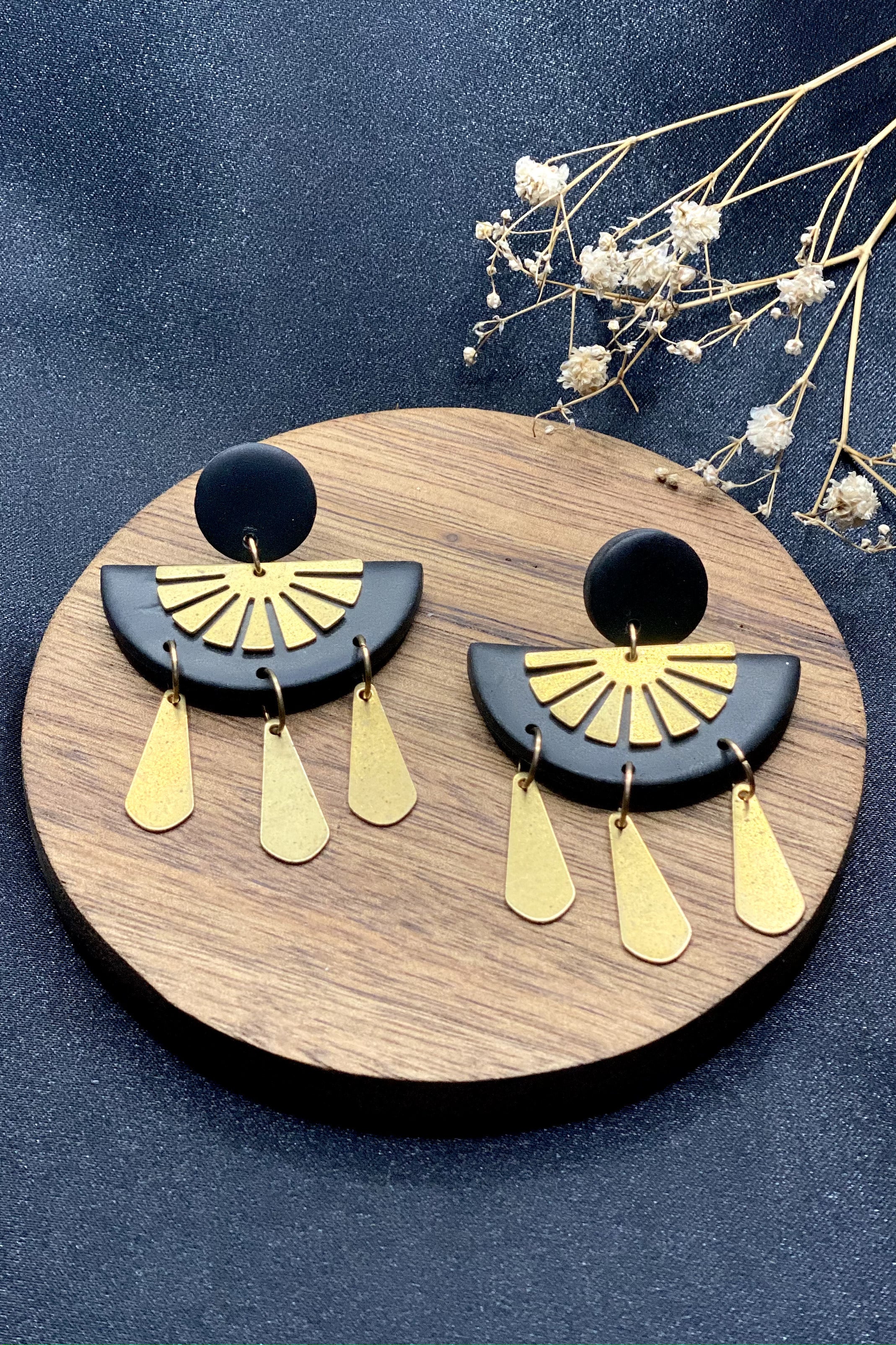 Clay & Brass Earrings In Onyx Ophelia