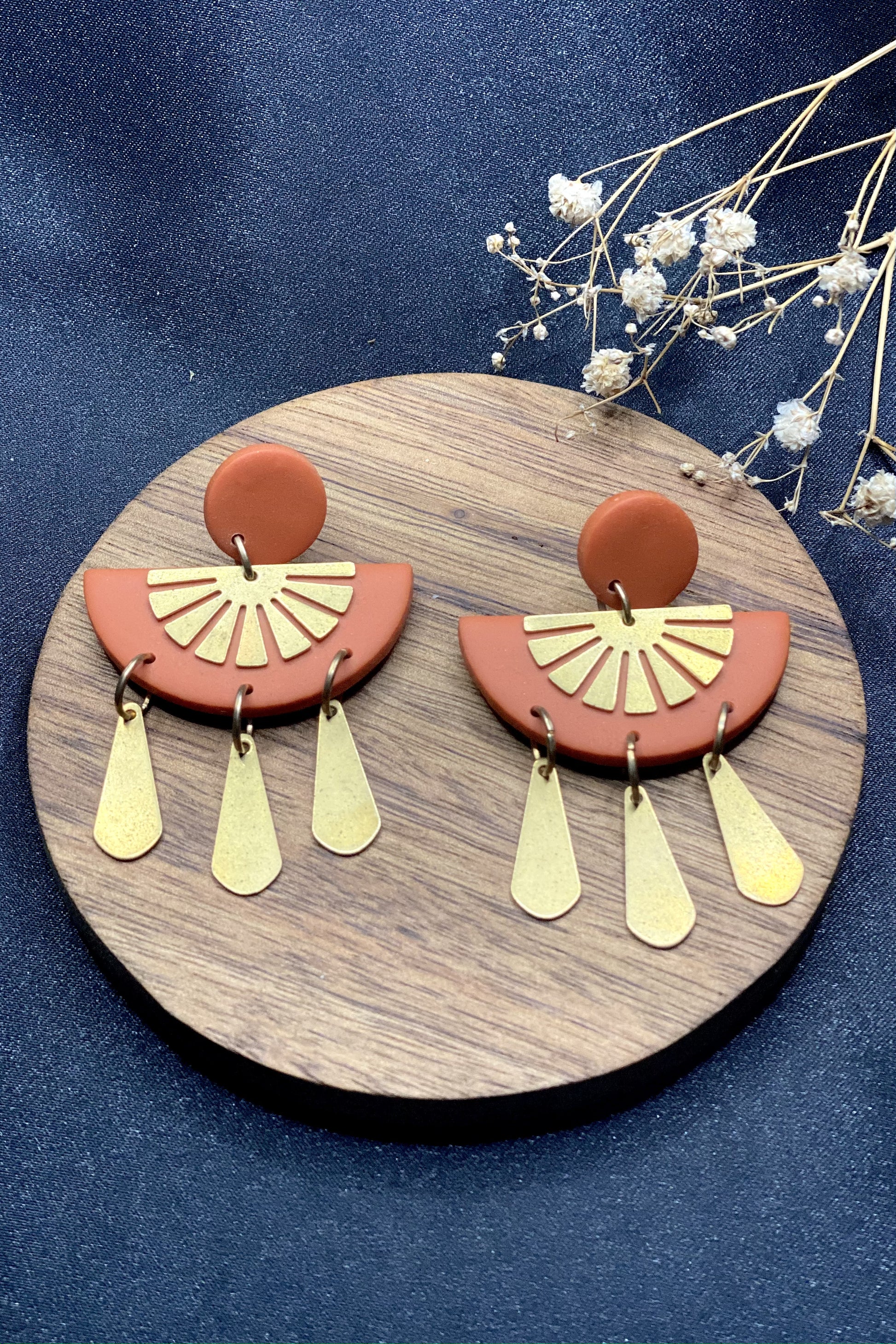 Clay & Brass Earrings In Orange Ophelia