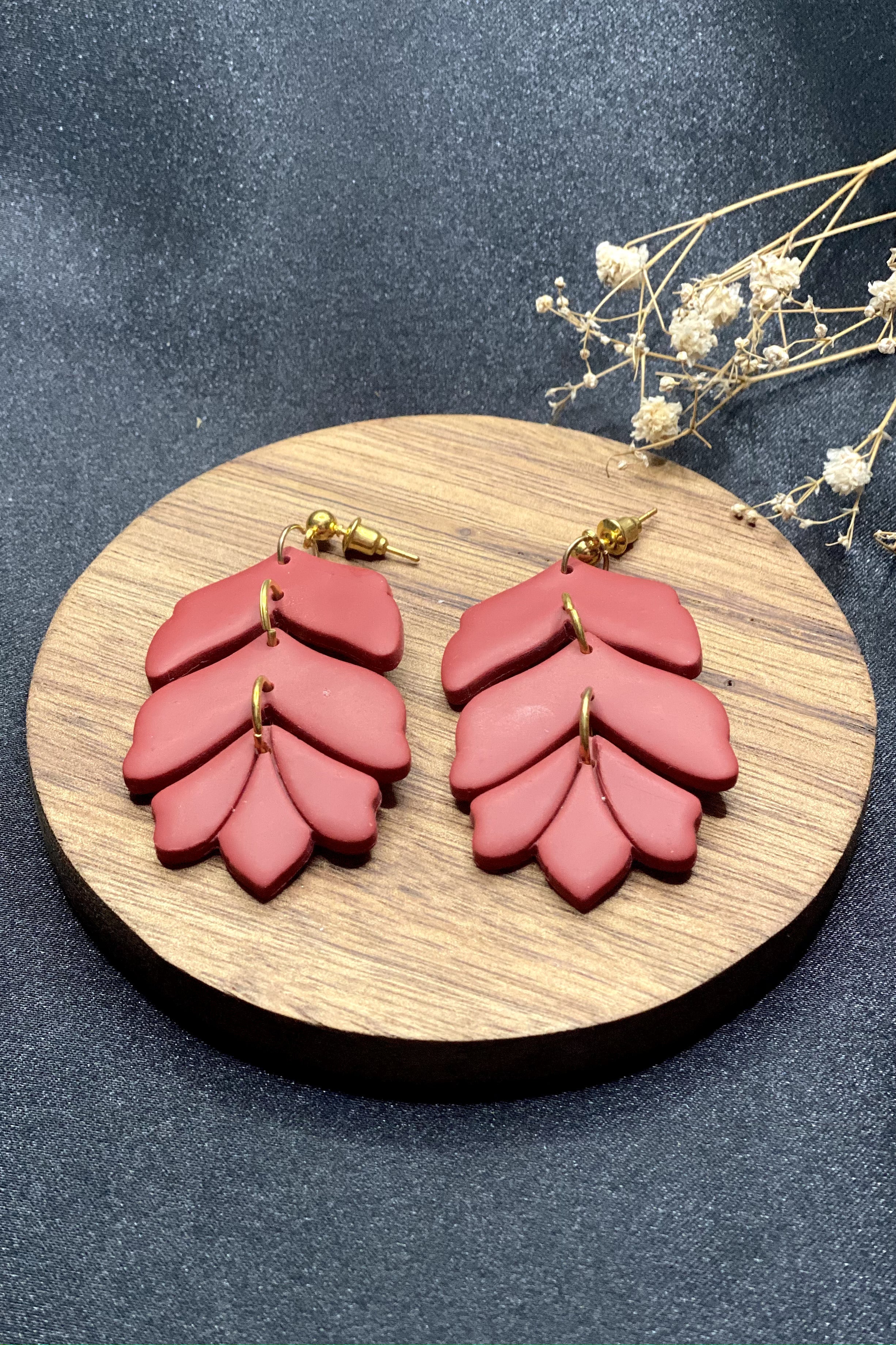 Clay & Brass Earrings In Rust Leaf