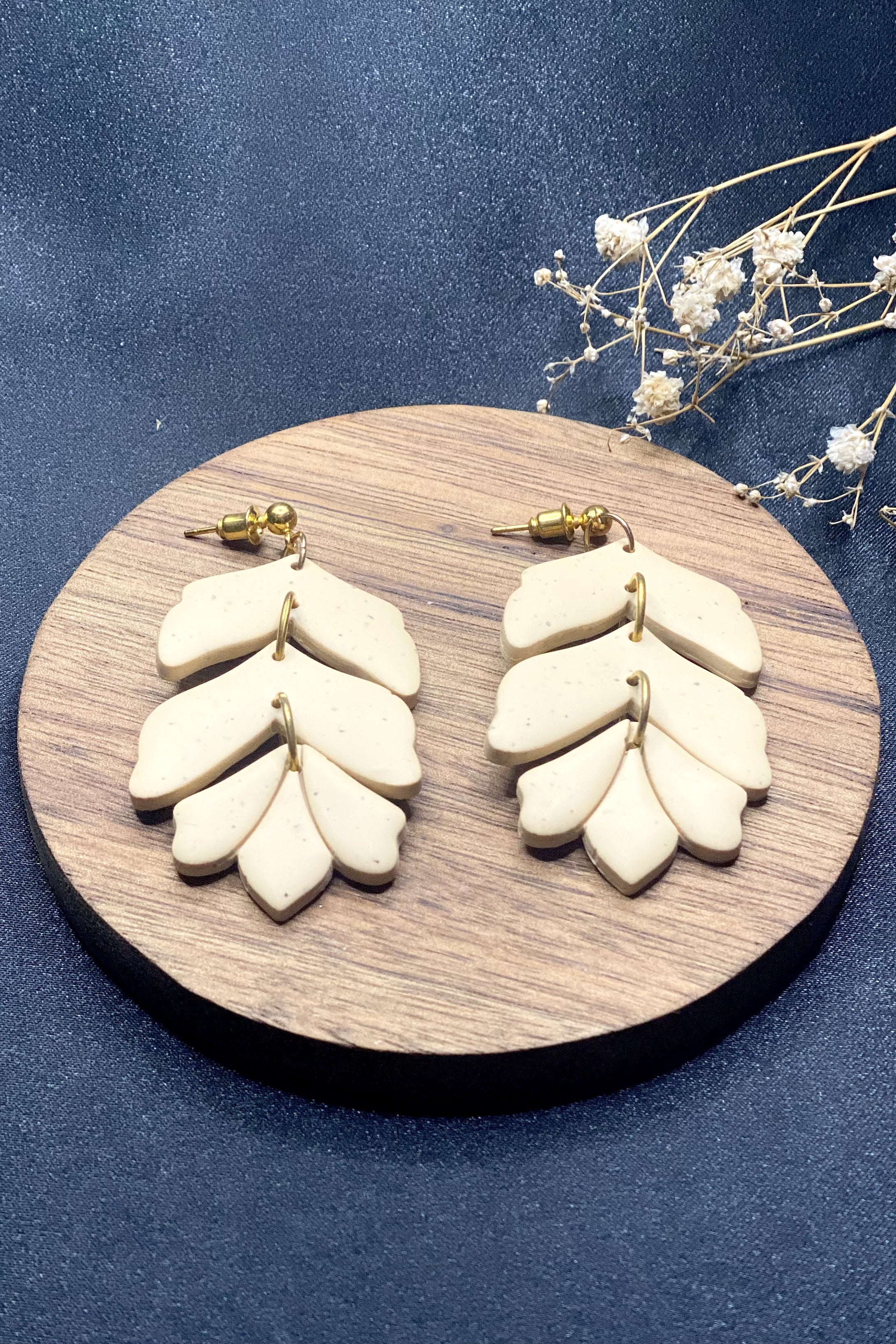Clay & Brass Earrings In Sand Leaf