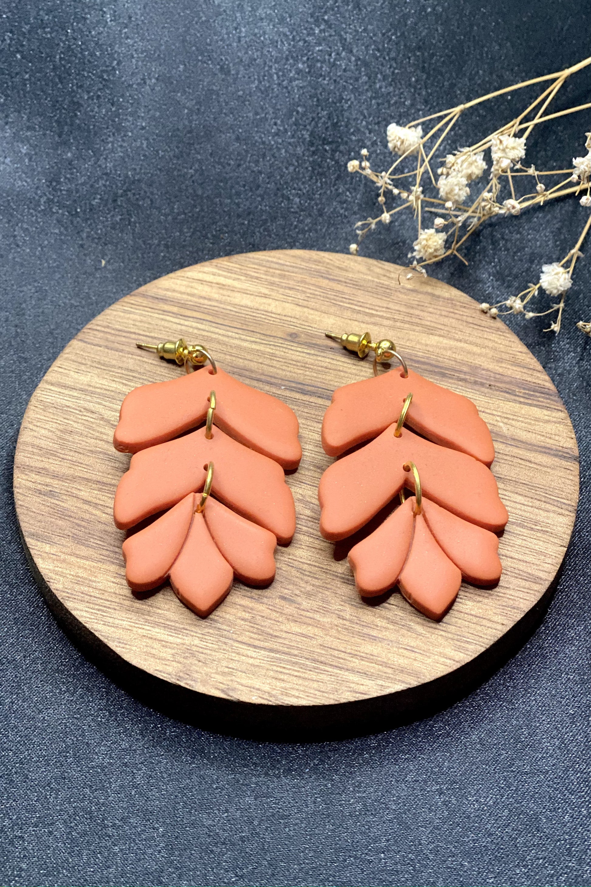 Clay & Brass Earrings in Orange Leaf