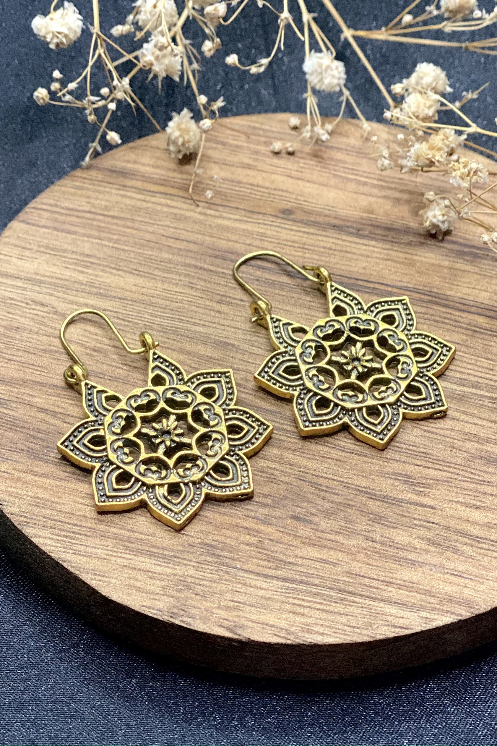 Golden Mandala Hoop Earrings