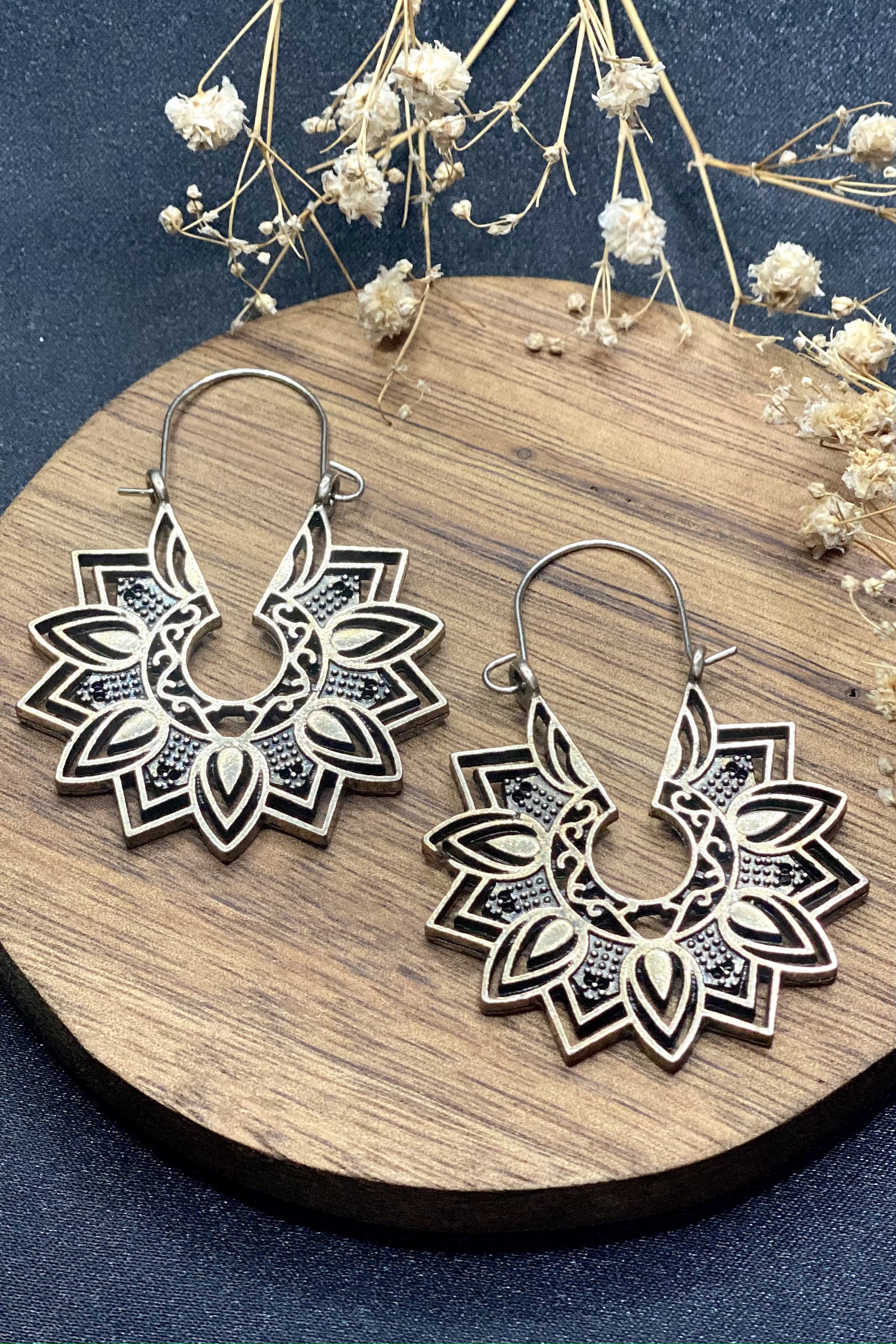 Silver Sunflower Hoop Earrings