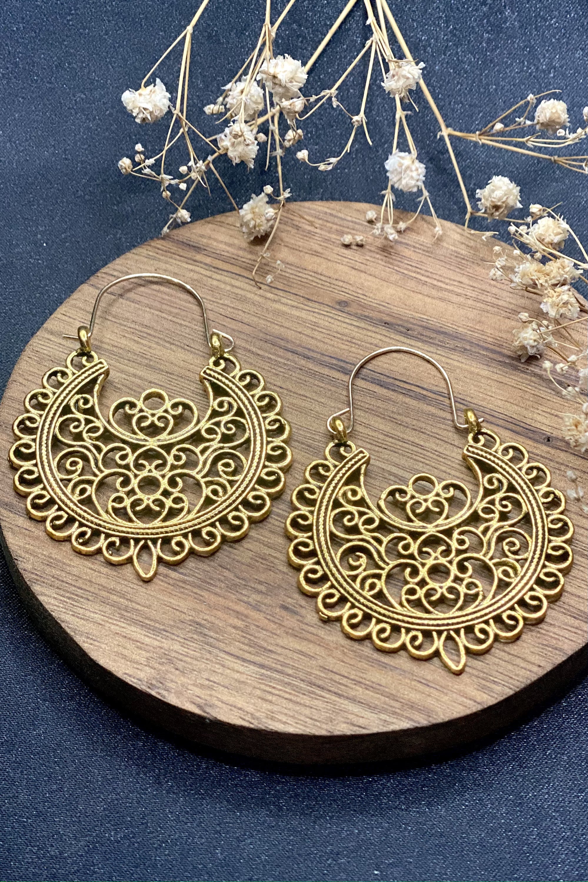 Golden Filigree Hoop Earrings