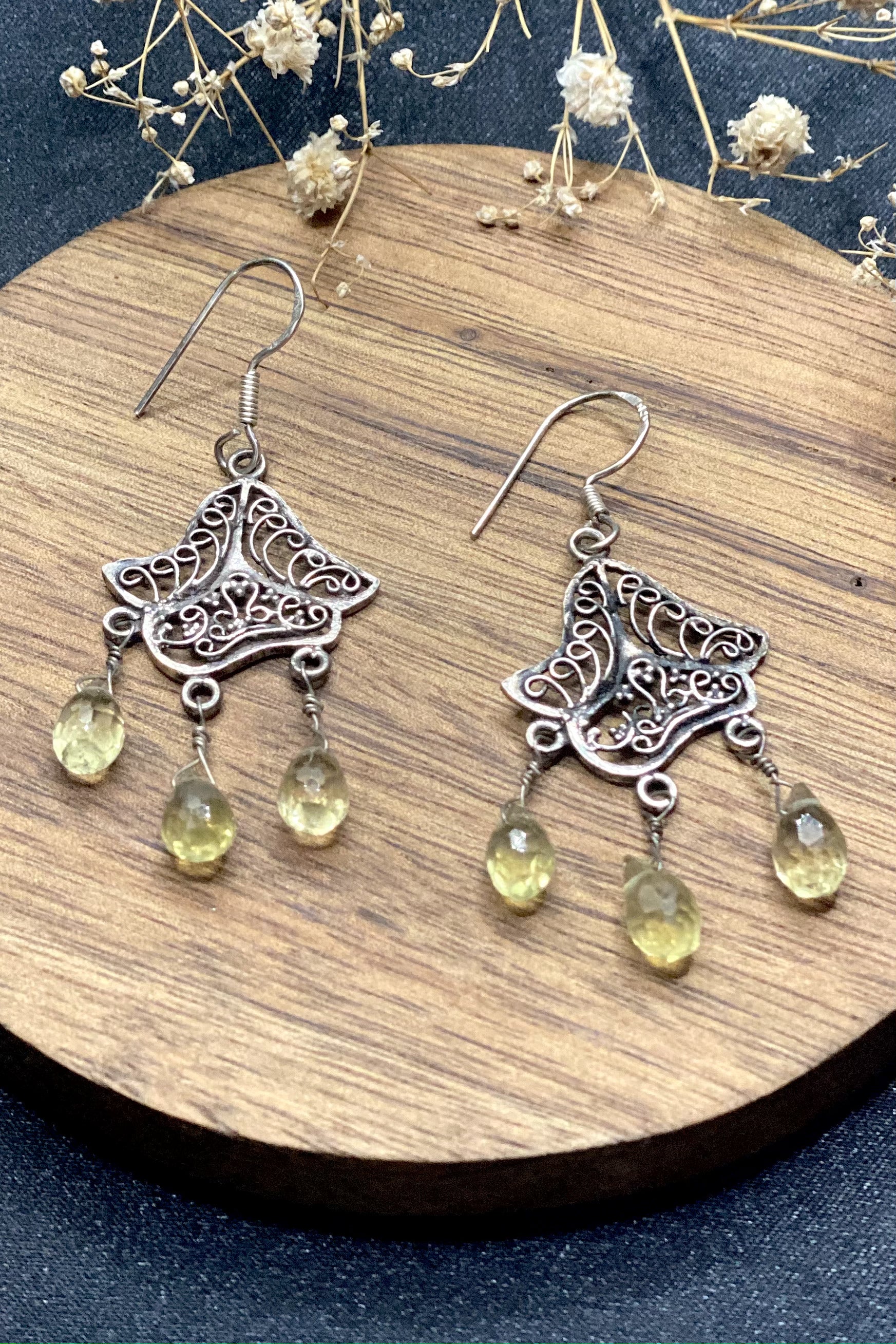 Sterling Silver Filigree Danglers In Crystal