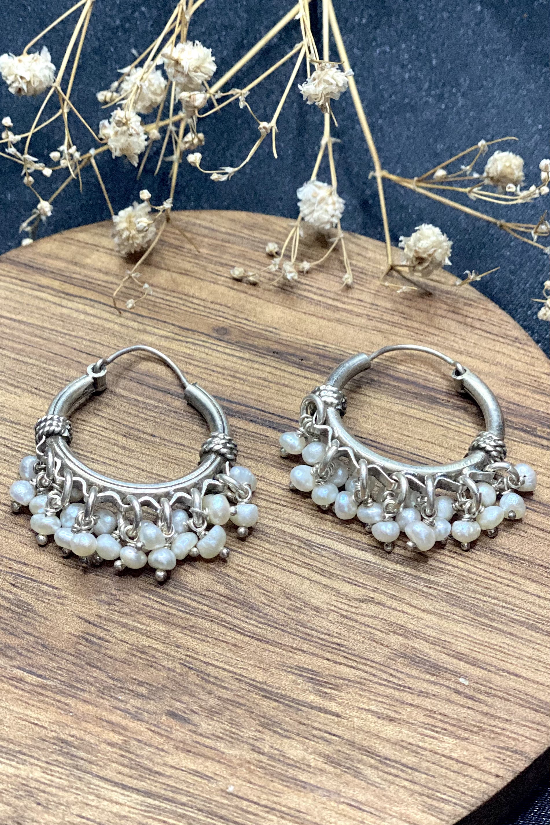Sterling Silver & Pearl Hoop Earrings
