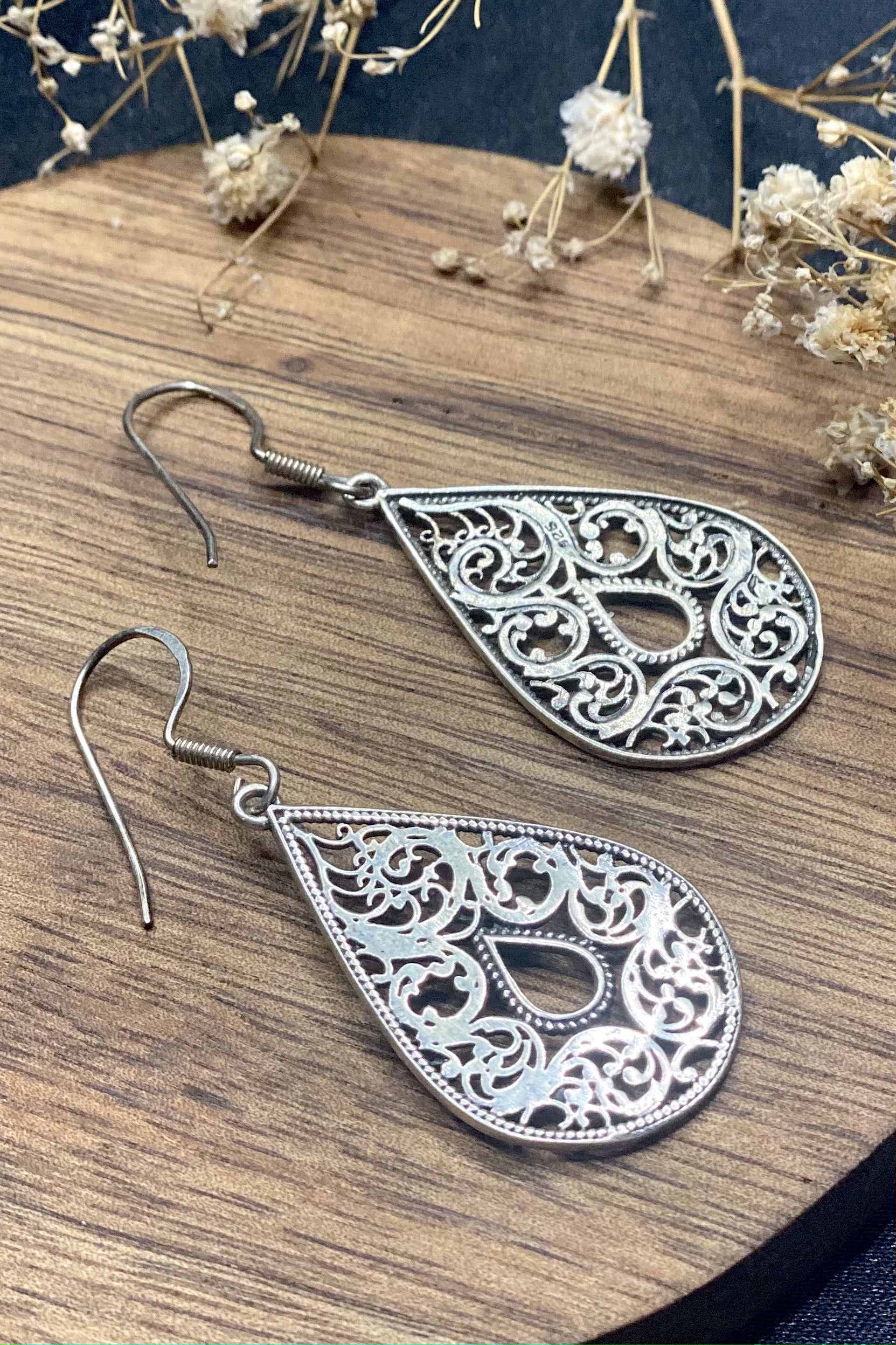 Sterling Silver Filigree Teardrop Danglers