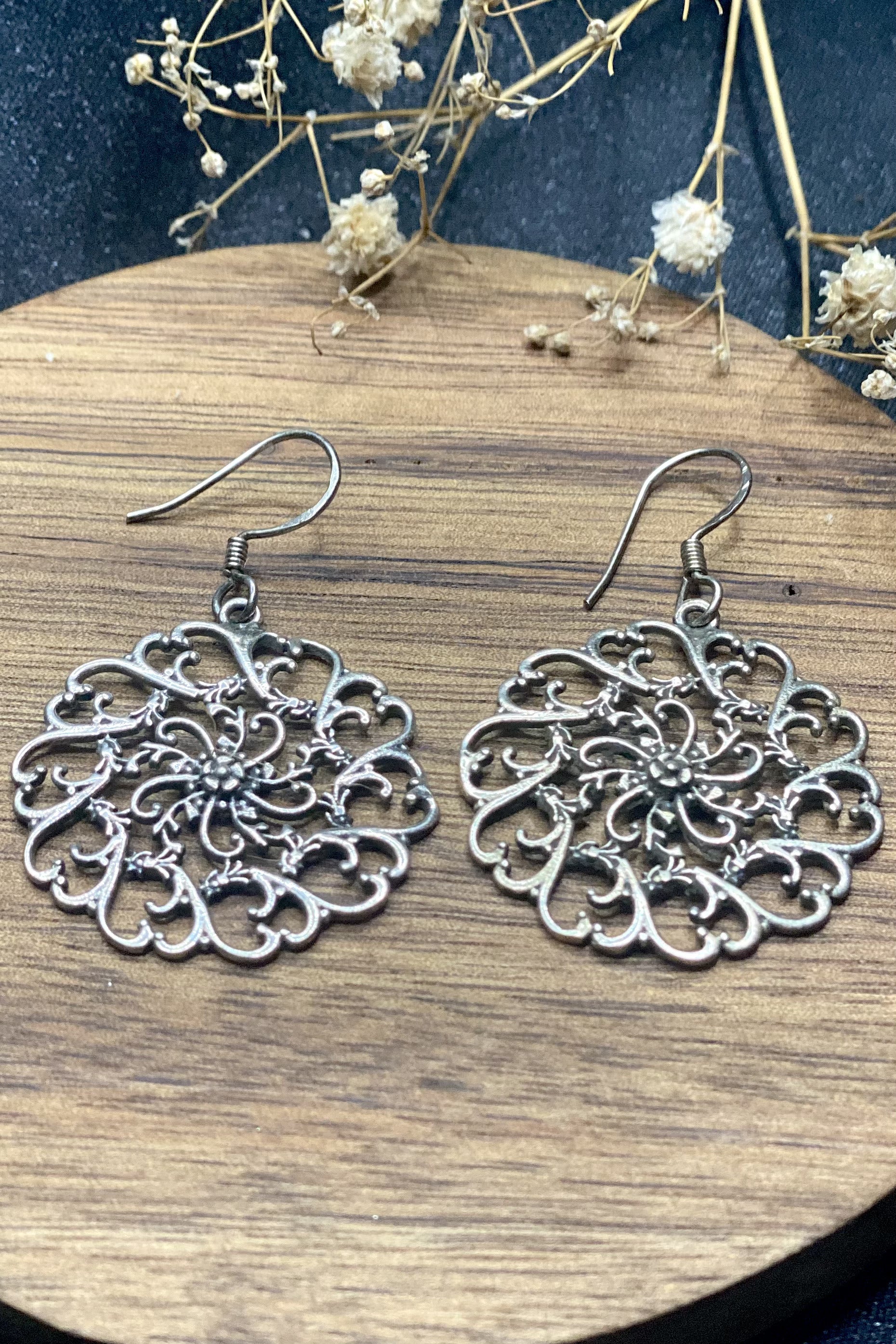 Sterling Silver Swirly Floral Dangler