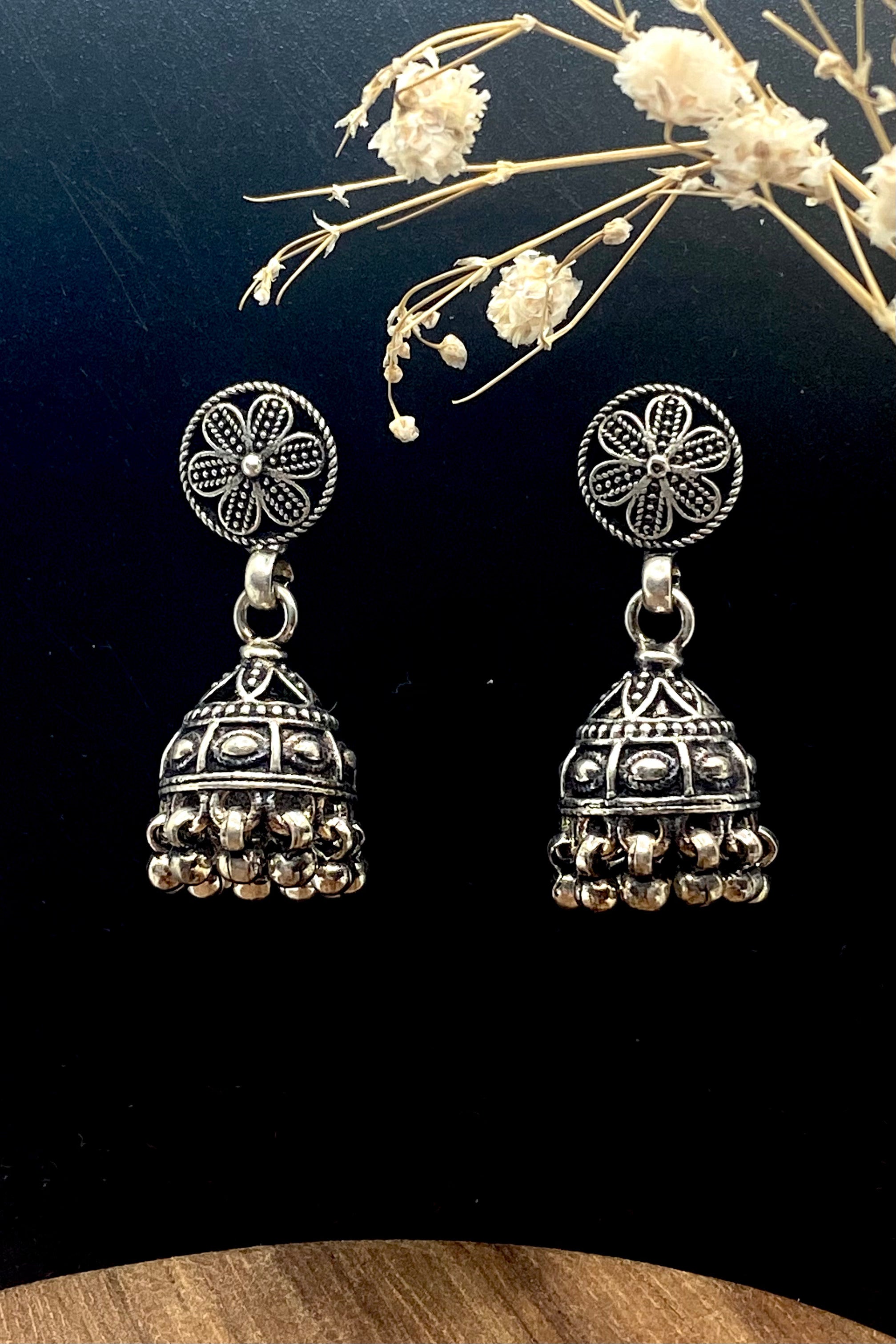 Sterling Silver Petunia Jhumka Earrings