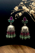 Sterling Silver Jade & Garnet Jhumka Earrings