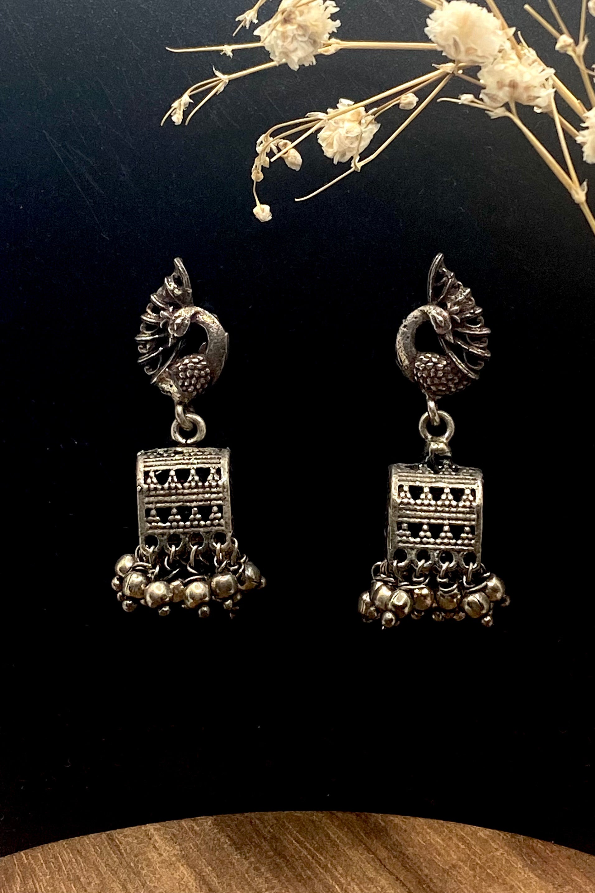 Sterling Silver Peacock Jhumka Earrings
