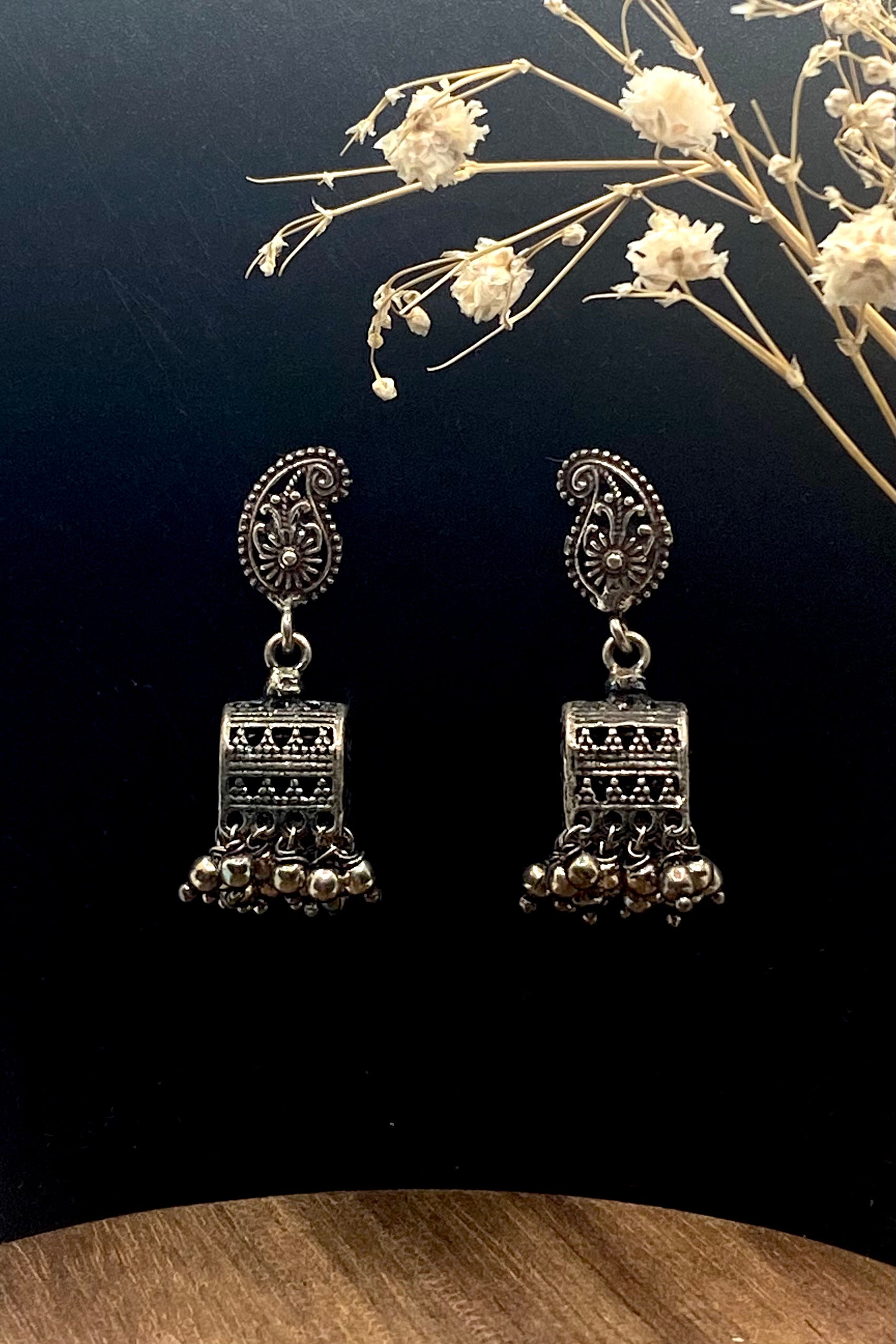 Sterling Silver Paisley Jhumka Earrings