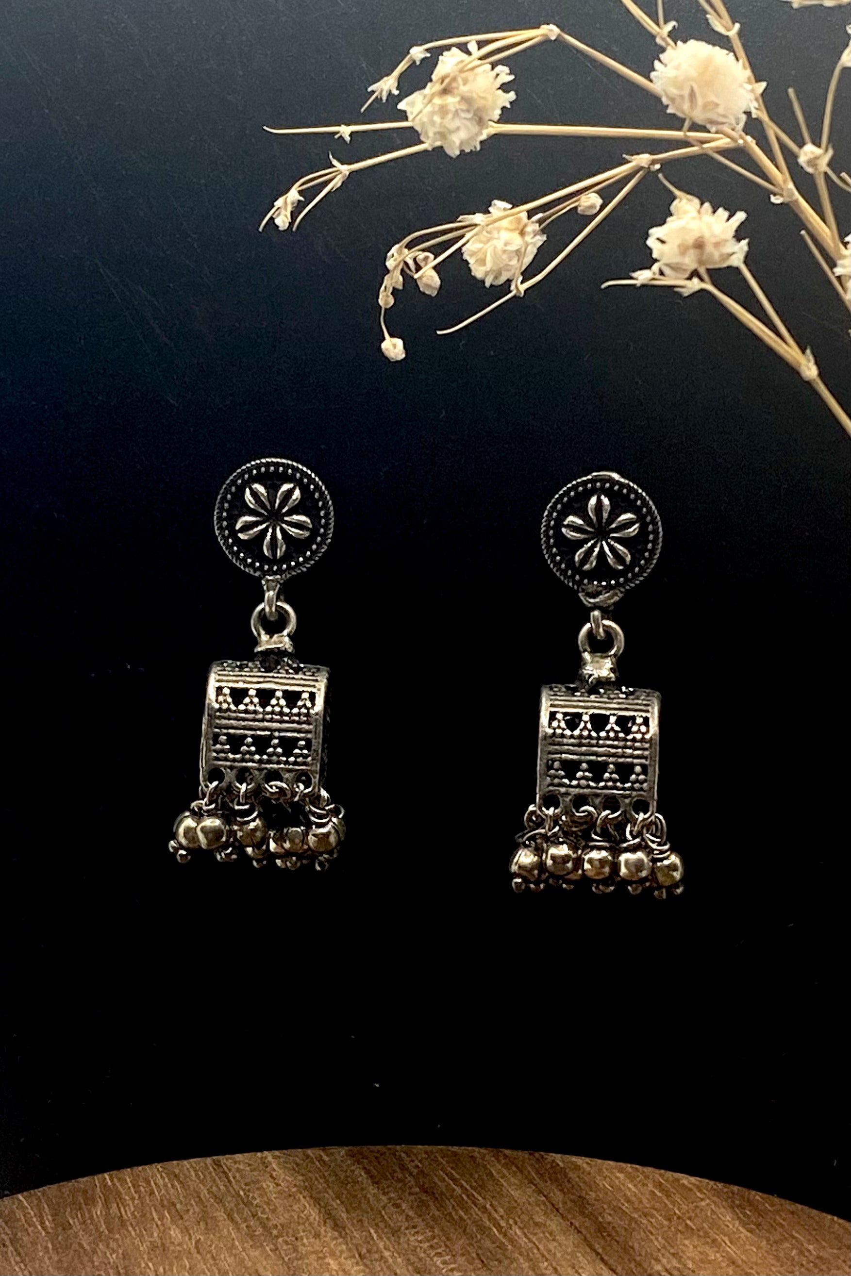 Sterling Silver Daisy Jhumka Earrings