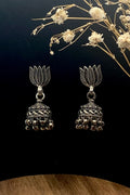Sterling Silver Lotus Jhumka Earrings