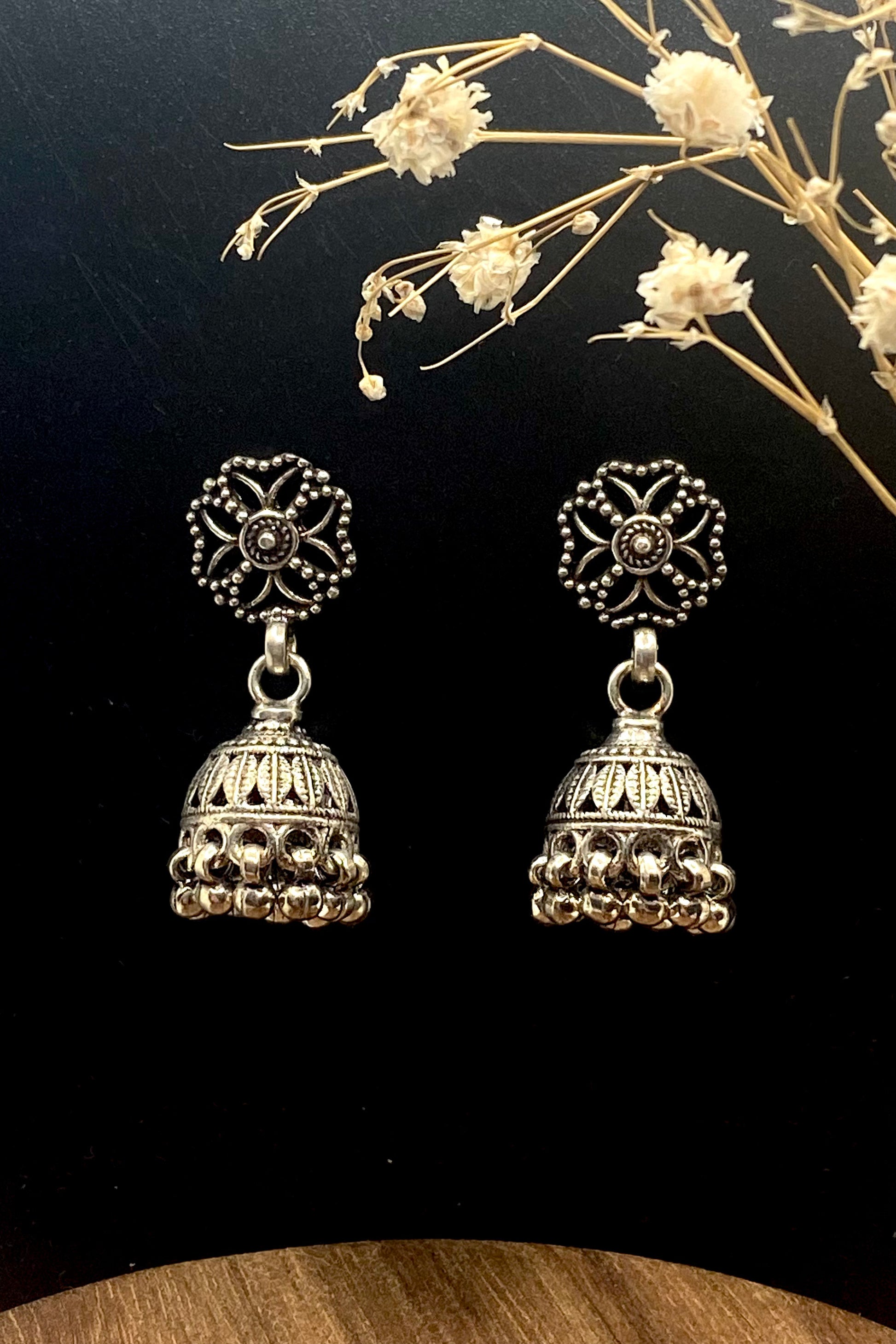 Sterling Silver Daffodil Jhumka Earrings