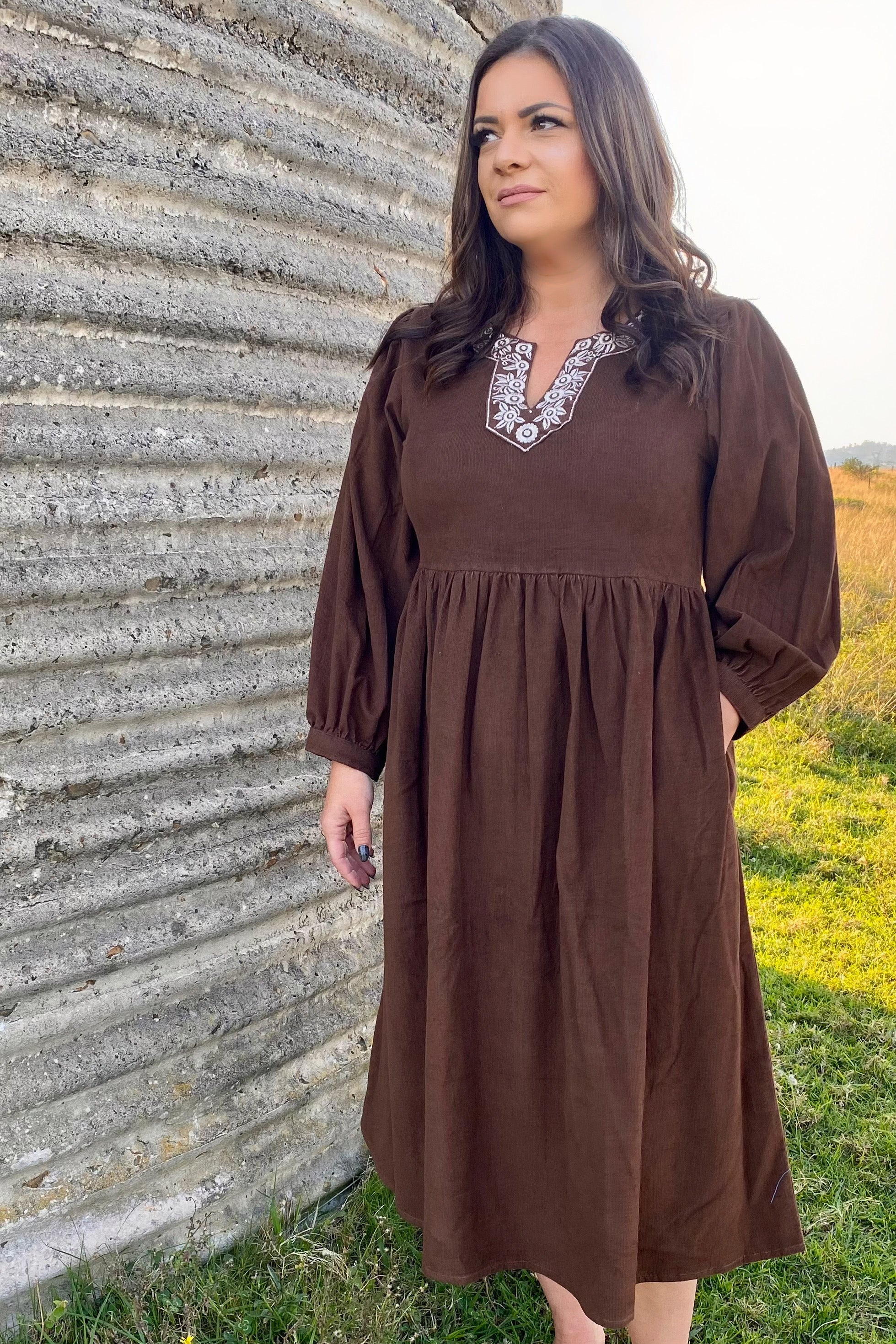 Kamari Corduroy Dress In Umber