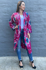 Cotton Kimono In Pink & Purple Ikat