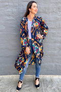 Cotton Kimono In Navy & Multi-Colour Ikat