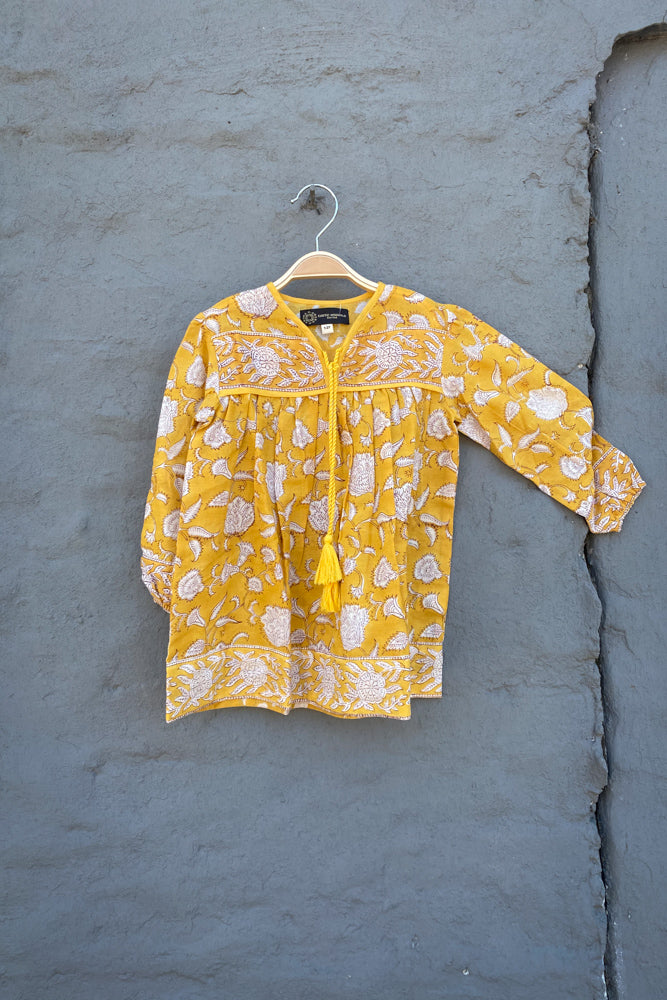 Girl's Yellow & White Floral Boho Dress