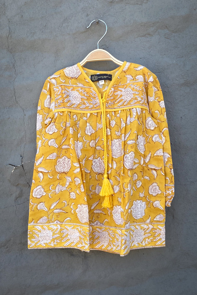 Girl's Yellow & White Floral Boho Dress
