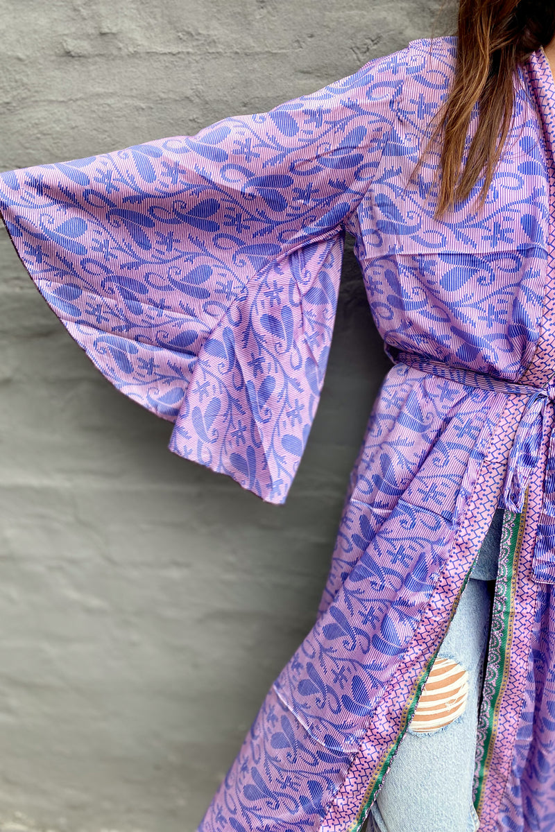 Upcycled Silk Sari Kimono In Lovely Lilac