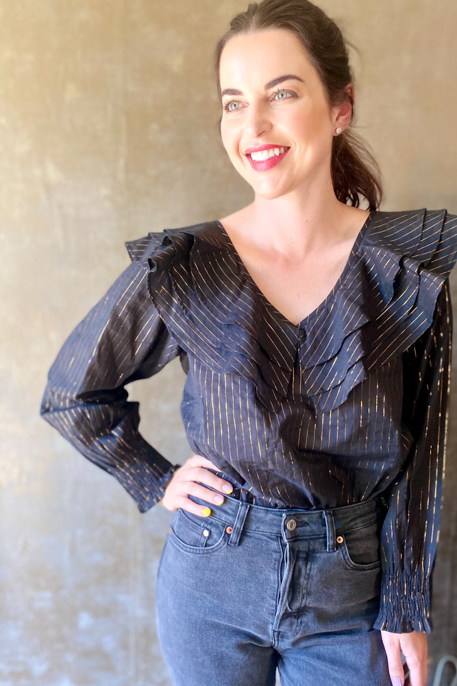 Azalea Blouse in Black Lurex
