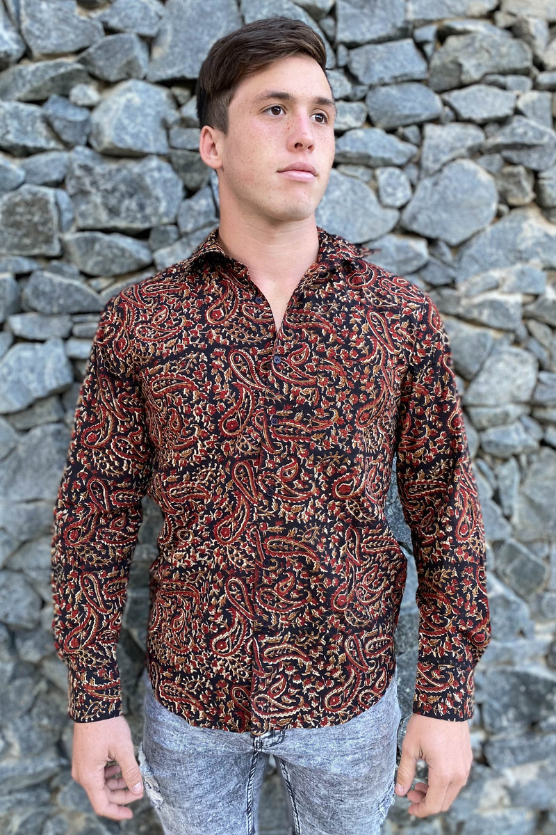 Men's Shirt Black & Rust Long Sleeve