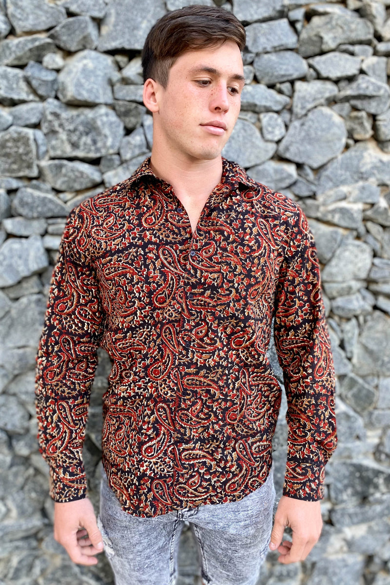 Men's Shirt Black & Rust Long Sleeve