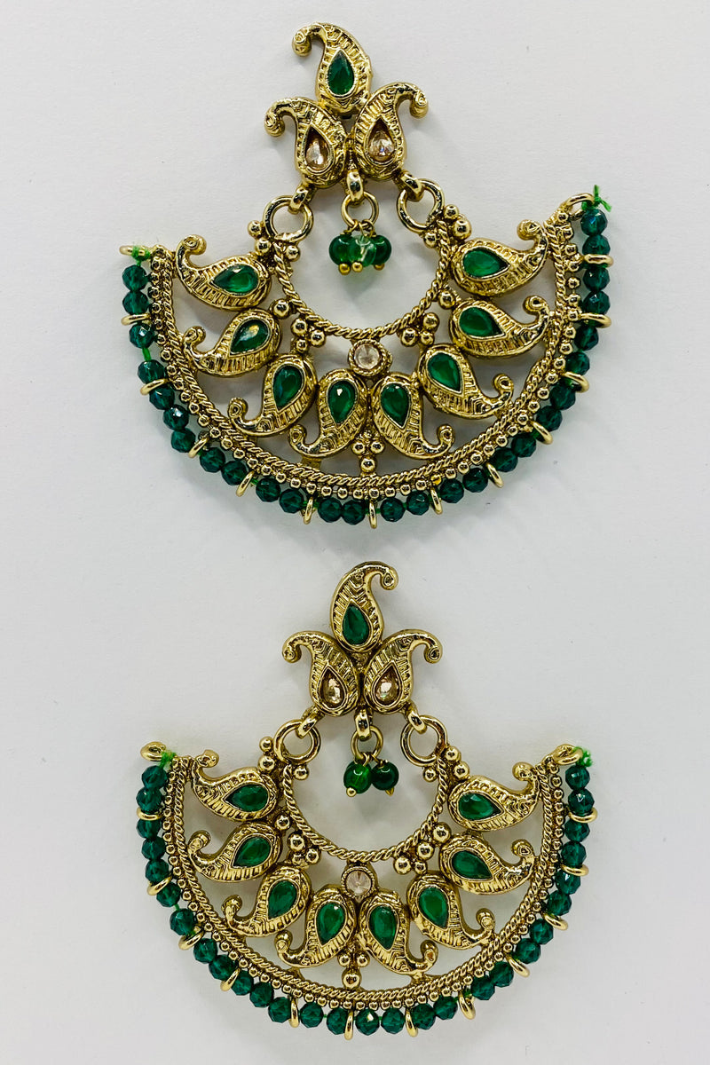 Chandabali Earrings In Gold & Emerald
