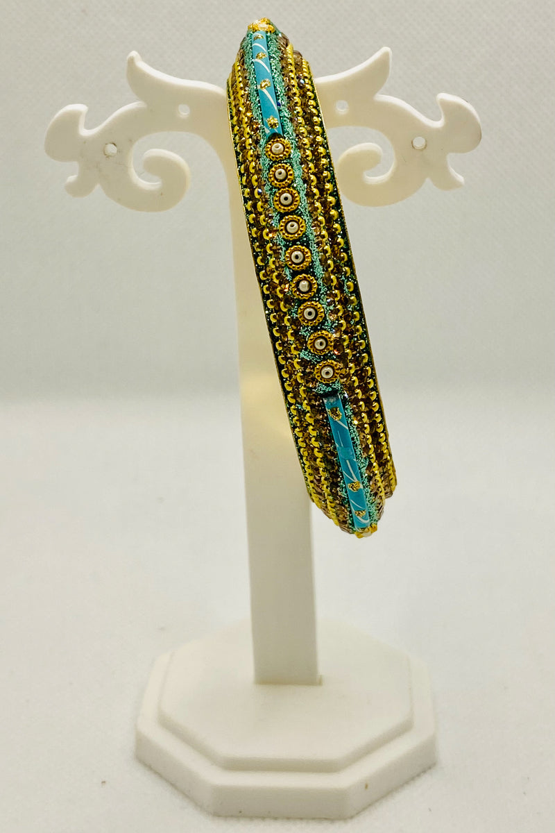 Golden Diamanté Bangle In Turquoise