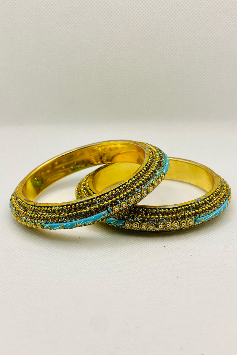 Golden Diamanté Bangle In Turquoise