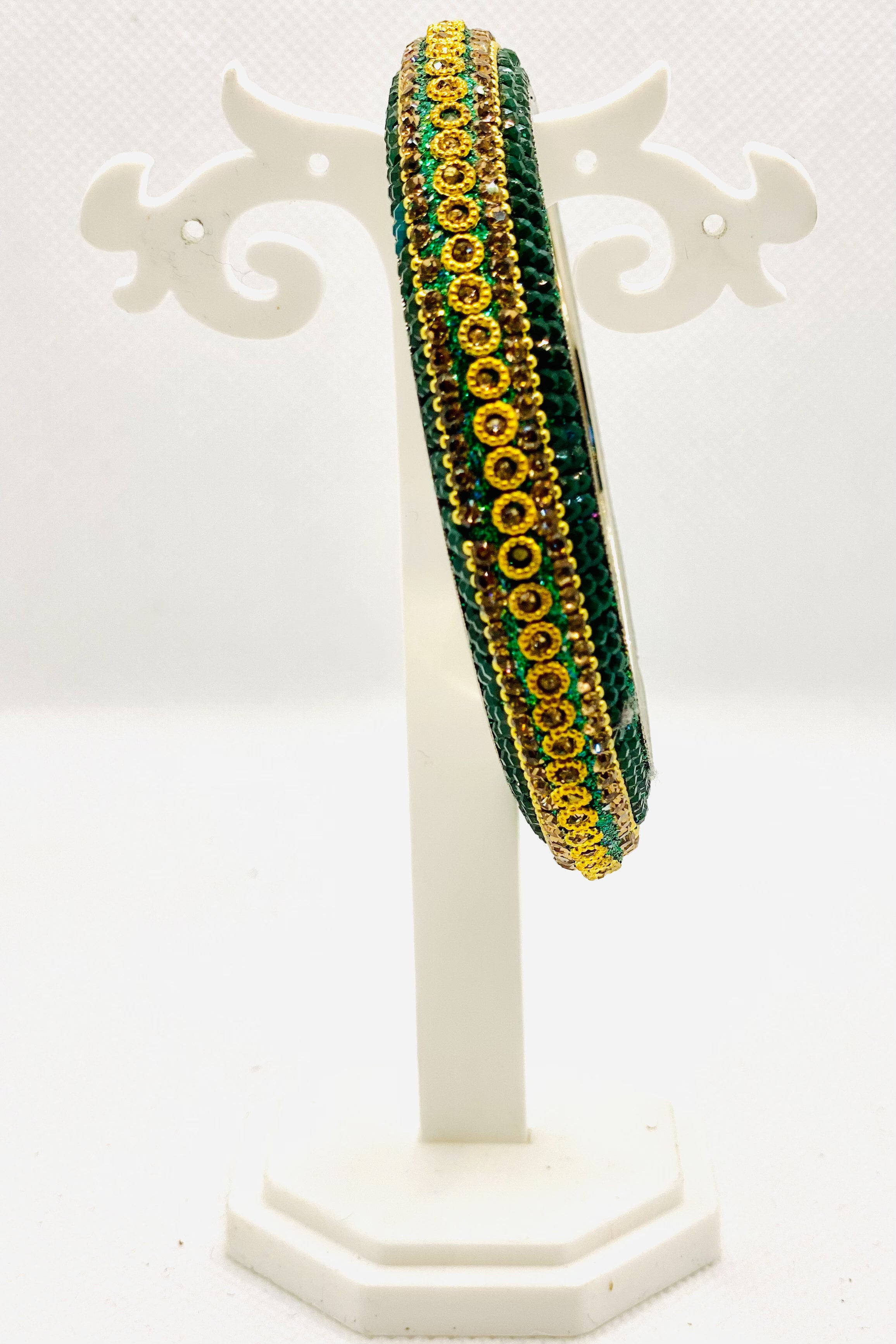 Golden Diamanté Bangle In Emerald