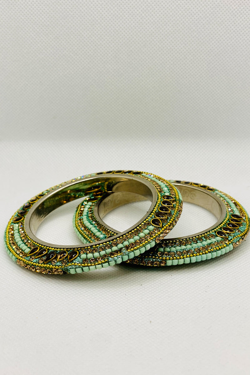 Golden Diamanté Bangle In Aqua