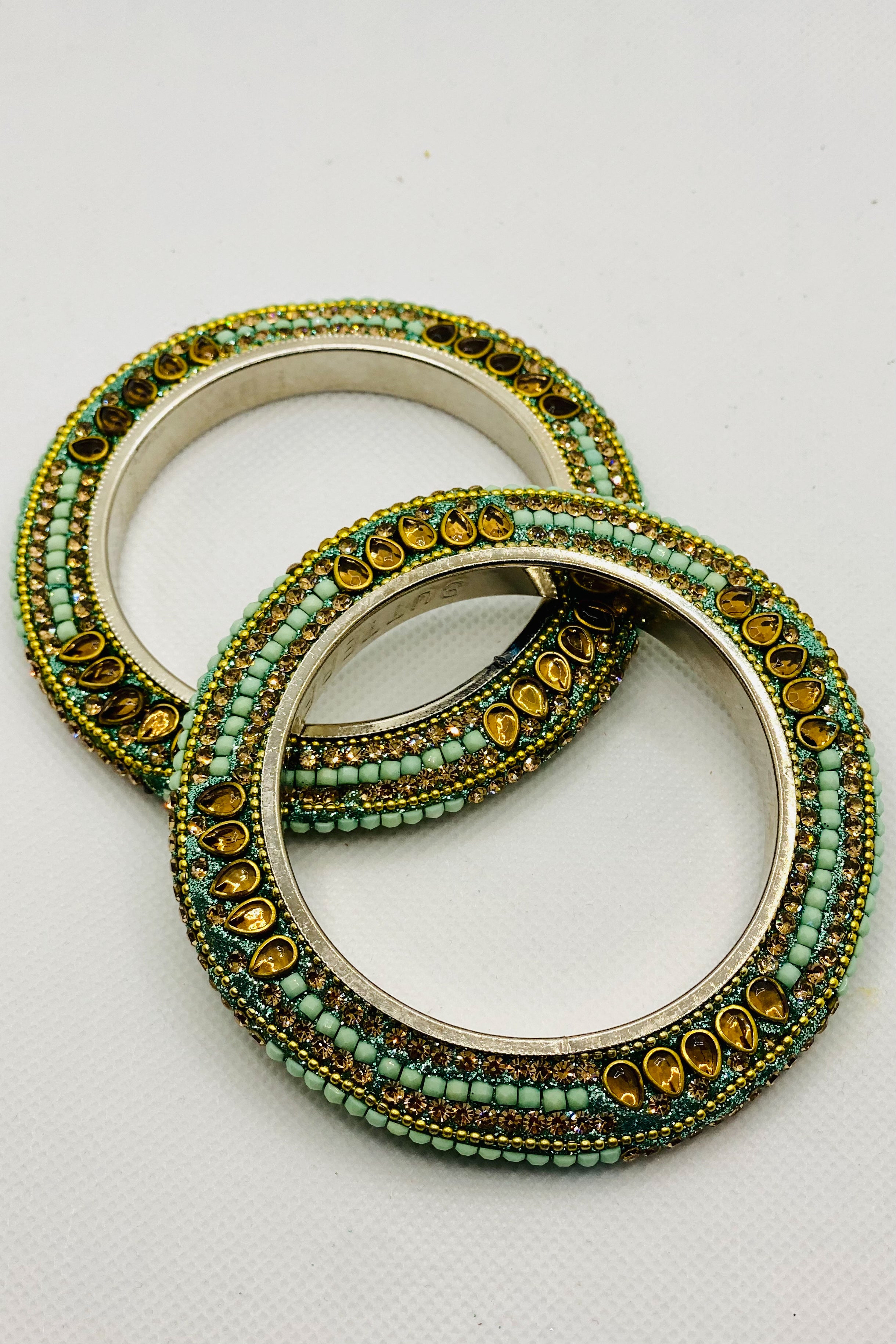 Golden Diamanté Bangle In Aqua