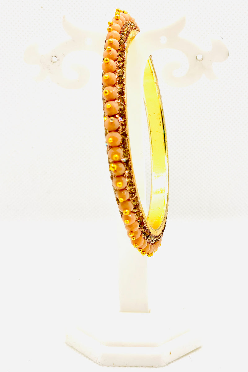 Golden Beaded Bangle In Nude