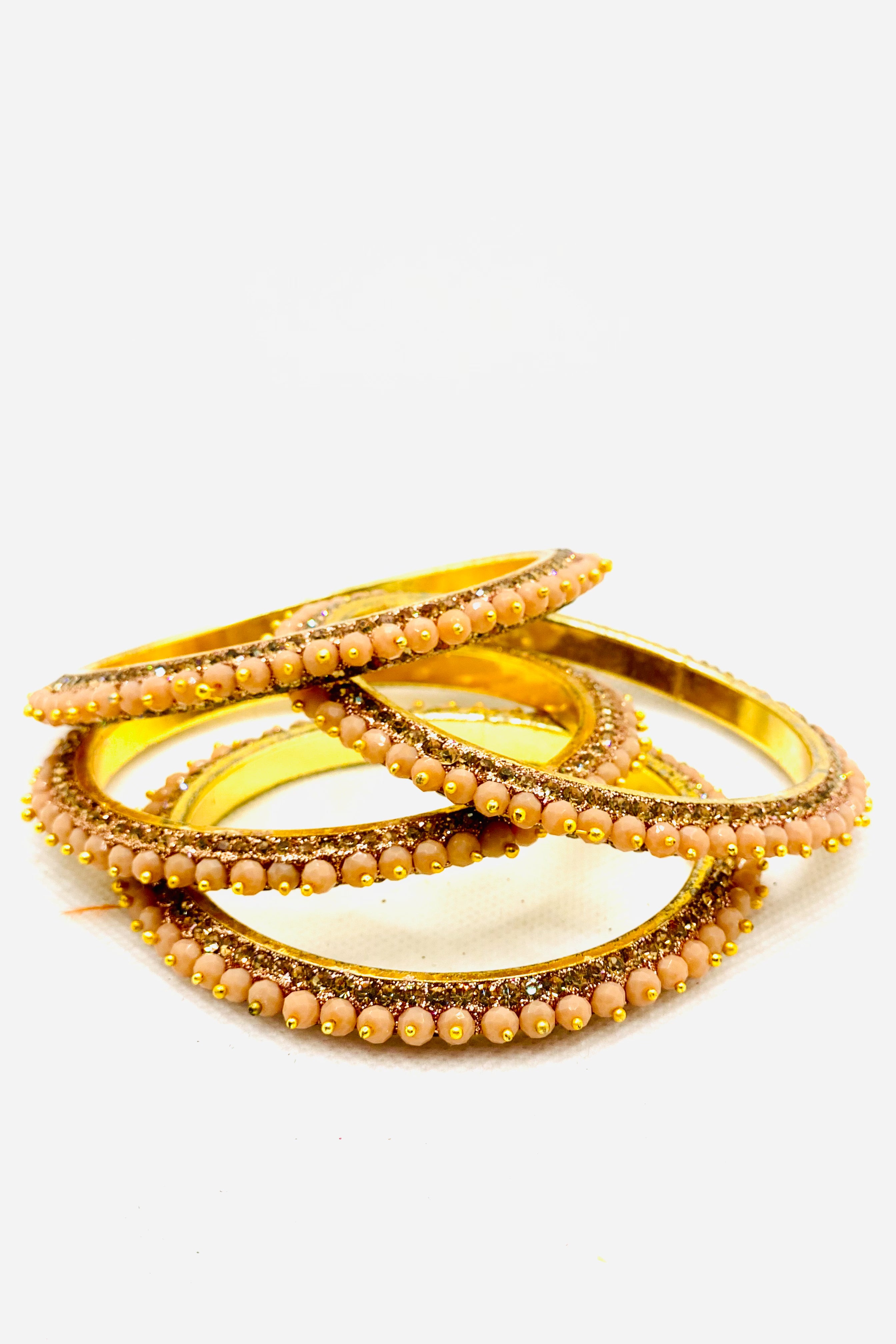 Golden Beaded Bangle In Nude