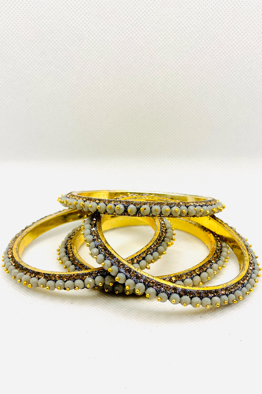 Golden Beaded Bangle In Mist
