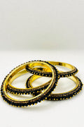 Golden Beaded Bangle In Onyx